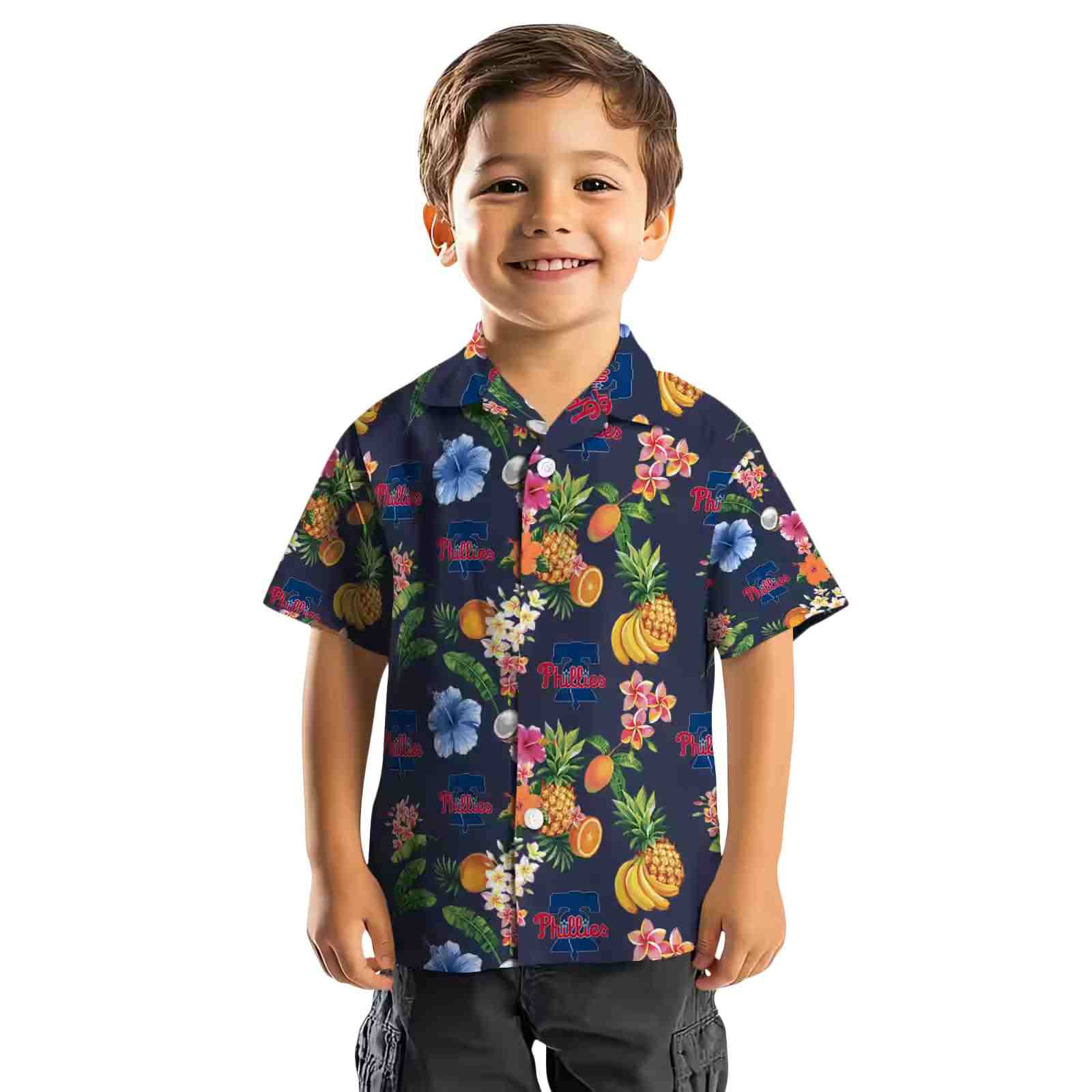 philadelphia phillies hibiscus and fruit navy blue hawaiian shirt top rated