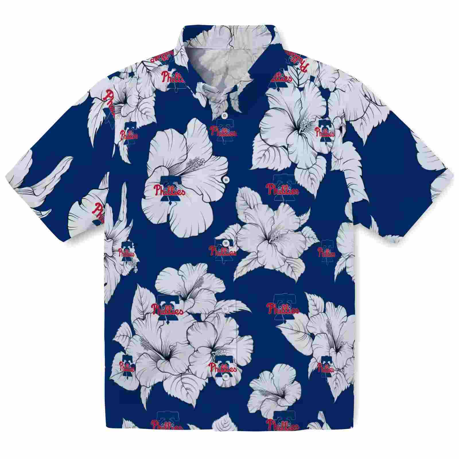 Philadelphia Phillies Hibiscus Blooms Blue White Hawaiian Shirt