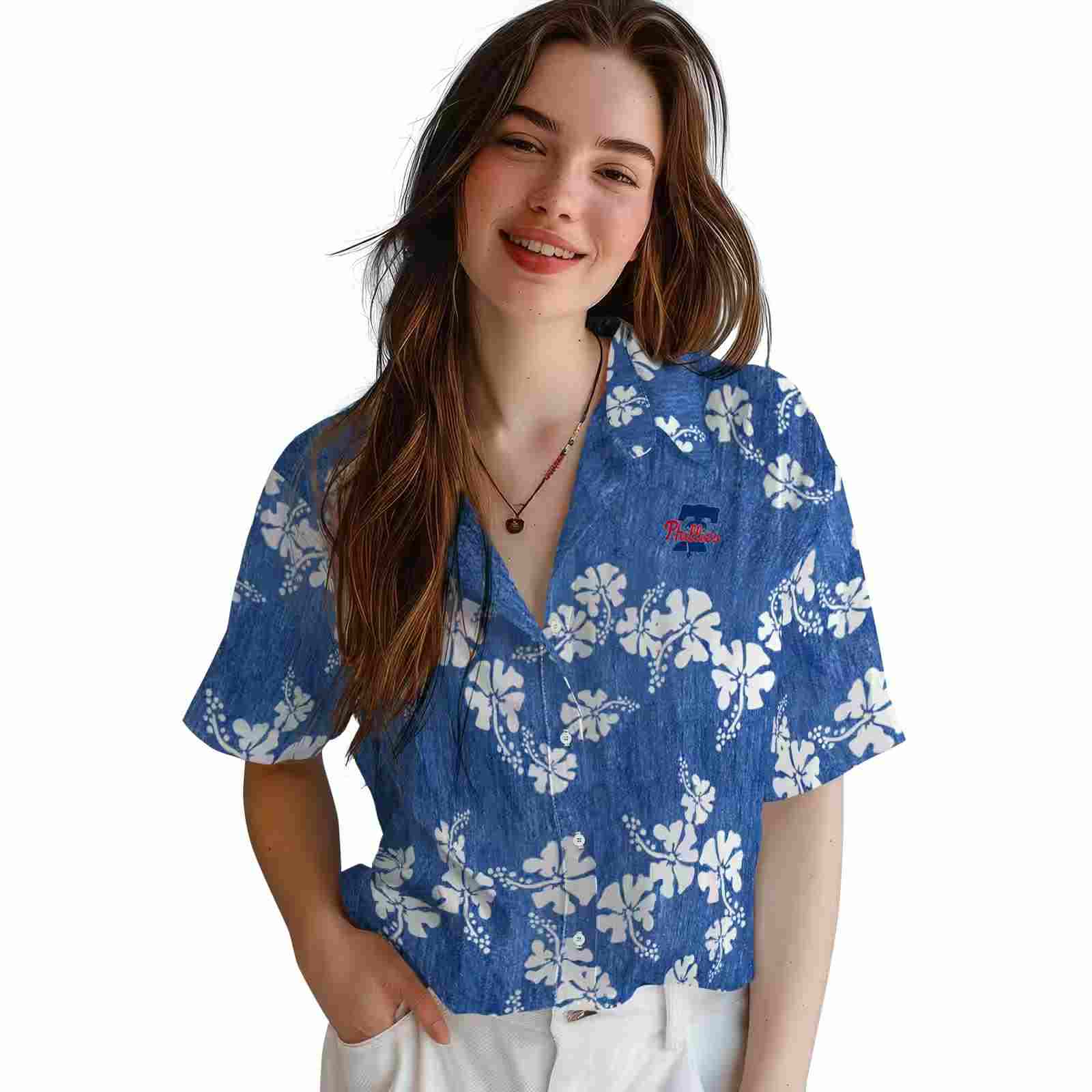 philadelphia phillies hibiscus clusters blue hawaiian shirt latest model