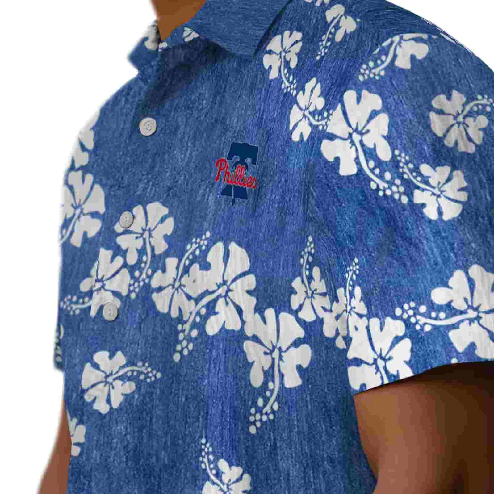 philadelphia phillies hibiscus clusters blue hawaiian shirt trendy