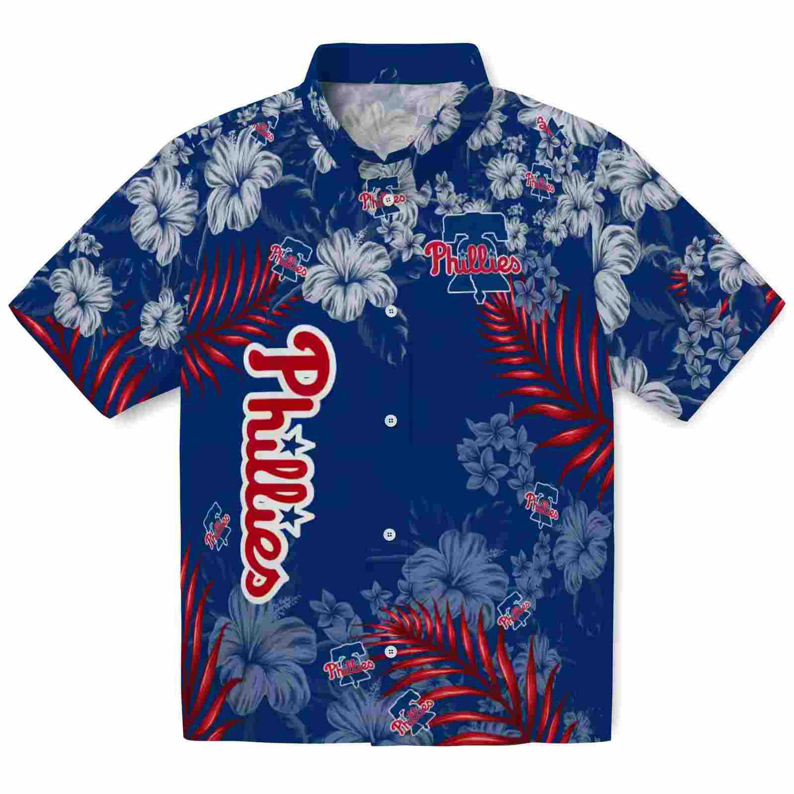 Philadelphia Phillies Hibiscus Print Blue Hawaiian Shirt