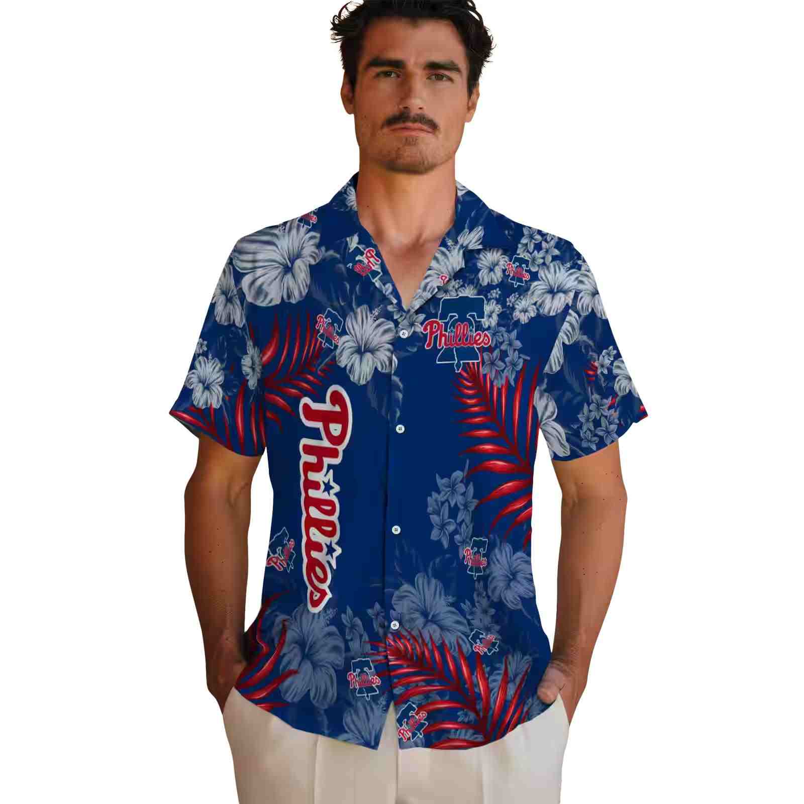 philadelphia phillies hibiscus print blue hawaiian shirt fashion forward