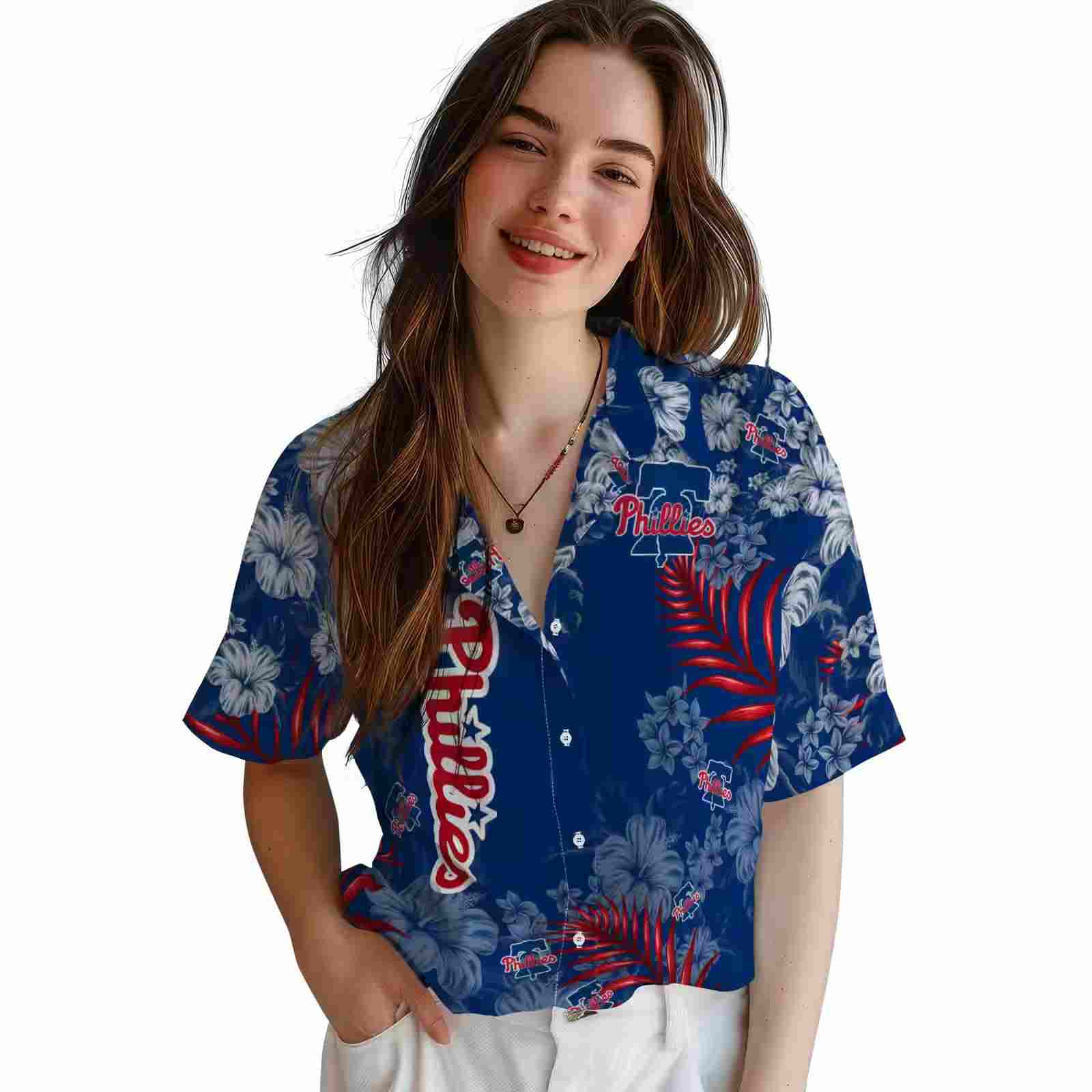 philadelphia phillies hibiscus print blue hawaiian shirt latest model