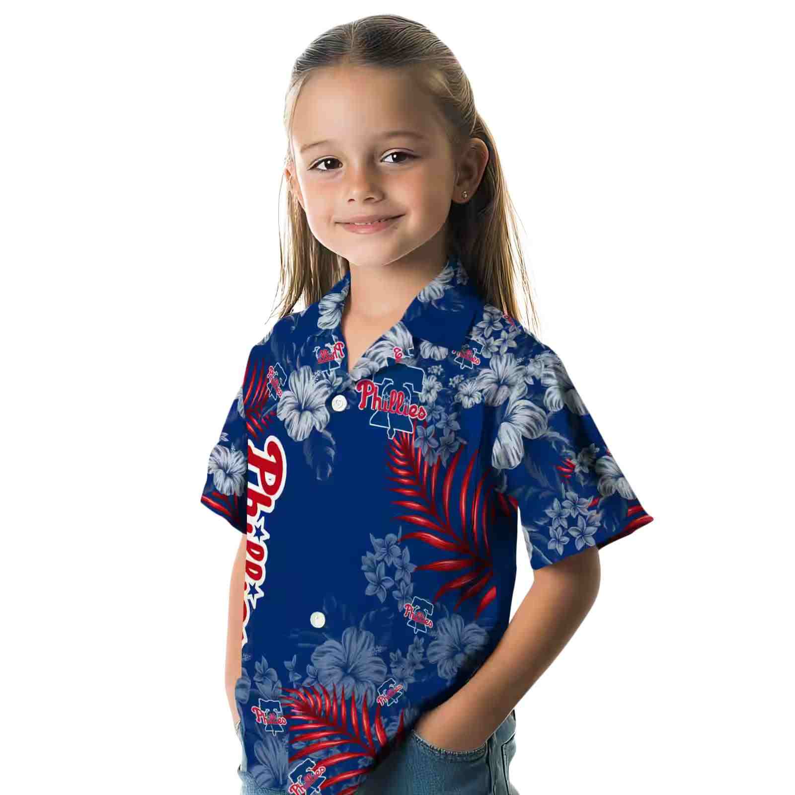 philadelphia phillies hibiscus print blue hawaiian shirt premium grade