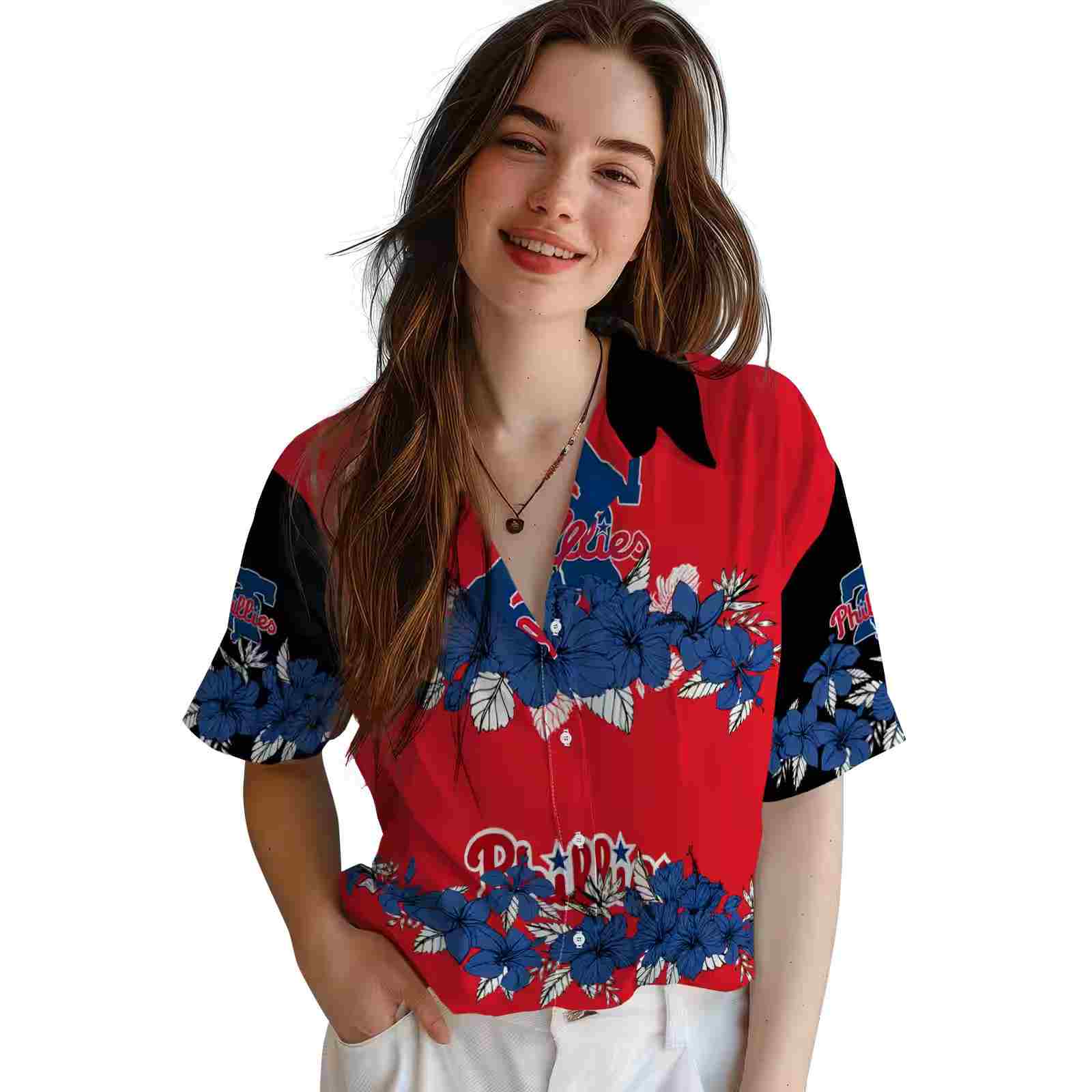 philadelphia phillies hibiscus stripe blue black hawaiian shirt latest model