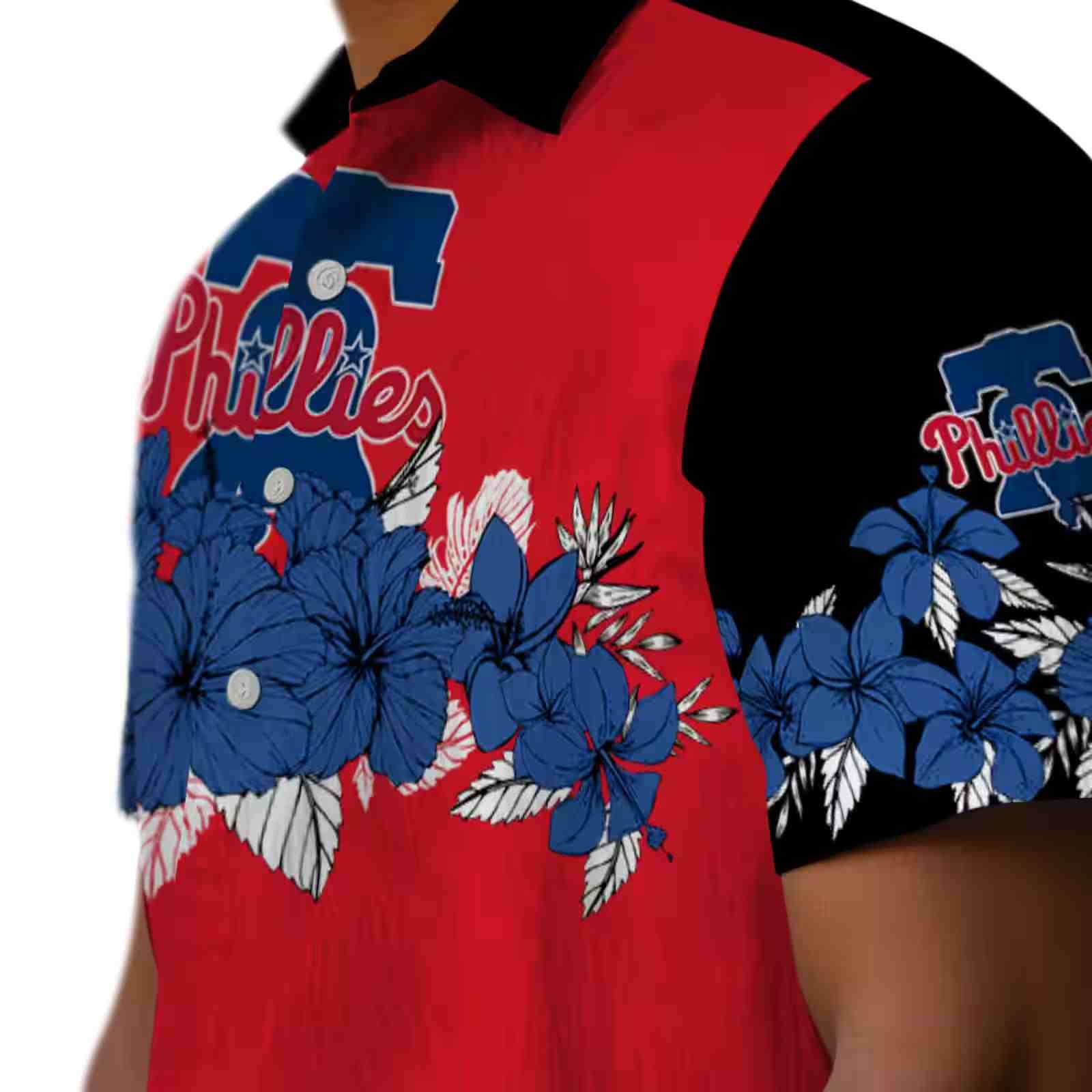 philadelphia phillies hibiscus stripe blue black hawaiian shirt trendy