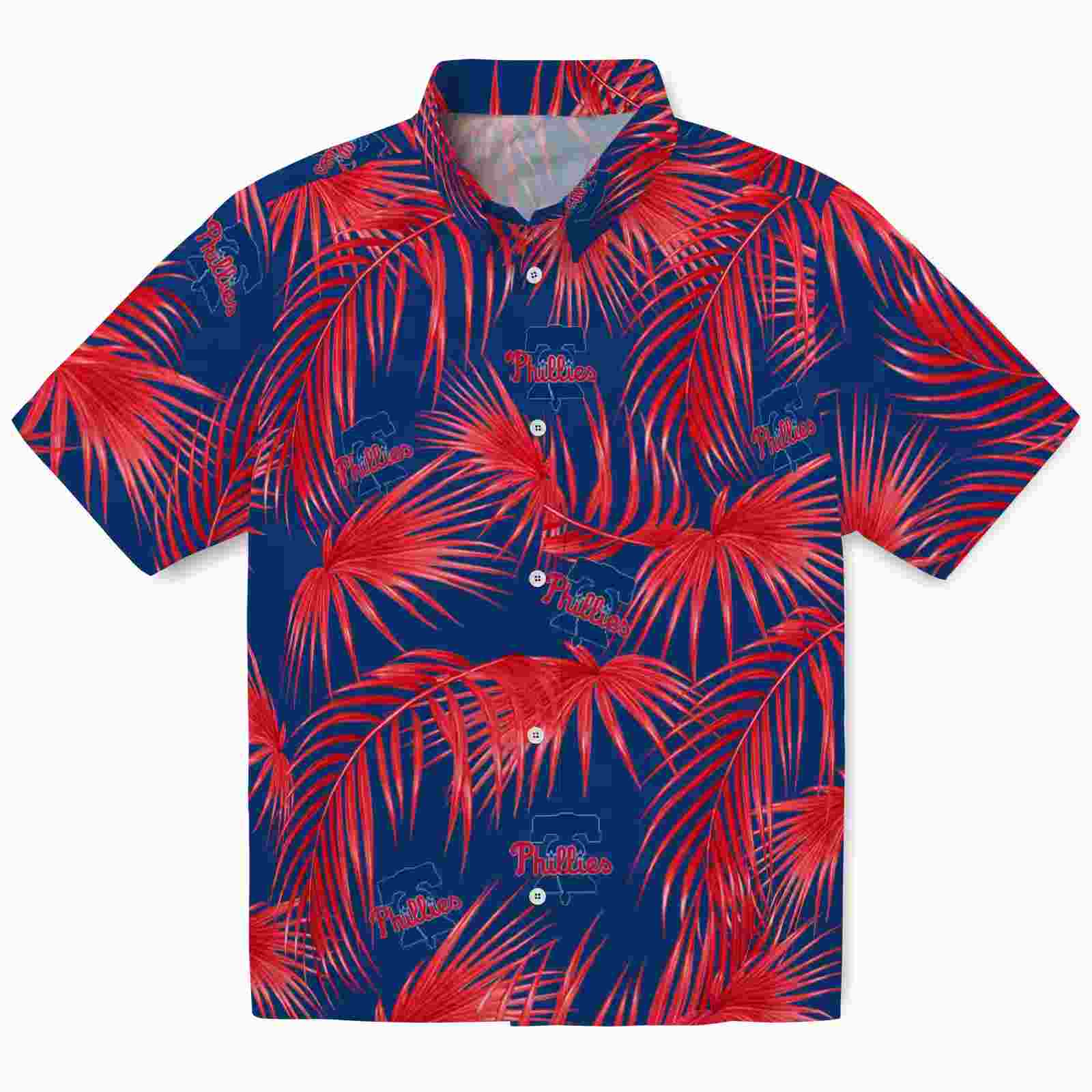 Philadelphia Phillies Leafy Palms Blue Hawaiian Shirt