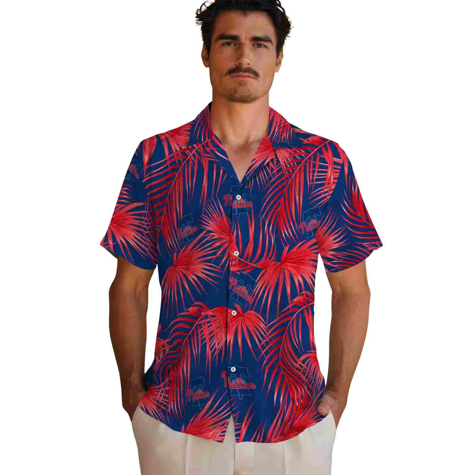 philadelphia phillies leafy palms blue hawaiian shirt fashion forward