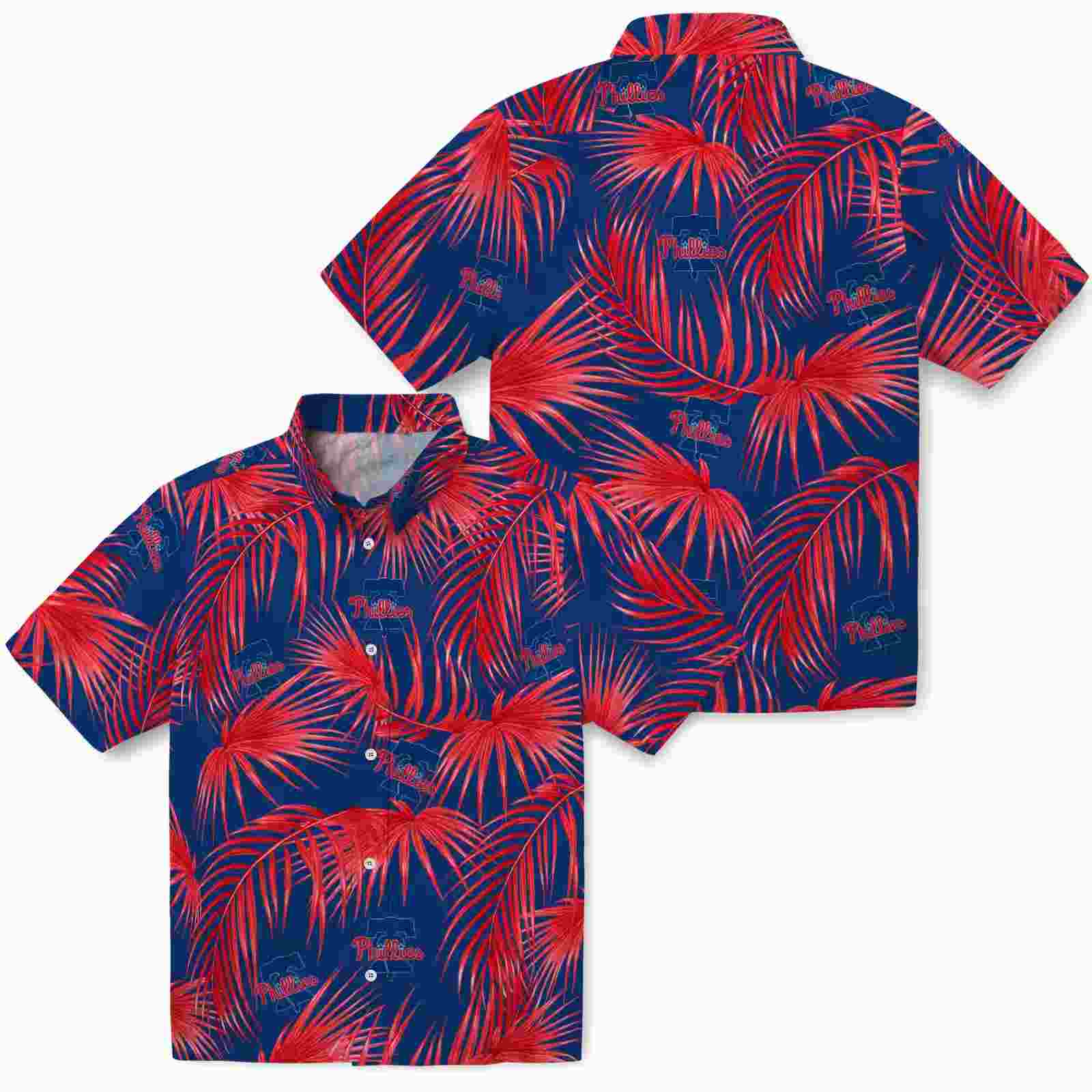 philadelphia phillies leafy palms blue hawaiian shirt high quality