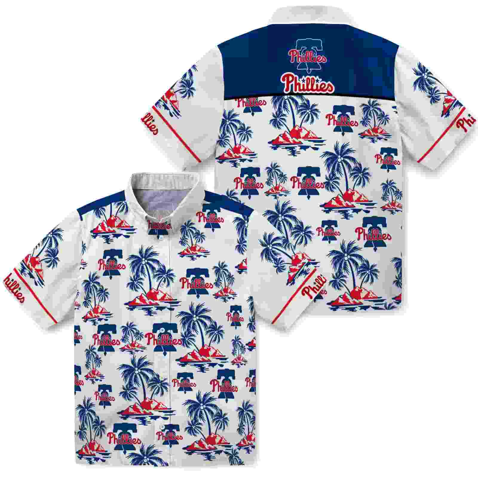 philadelphia phillies palm island print blue white hawaiian shirt high quality