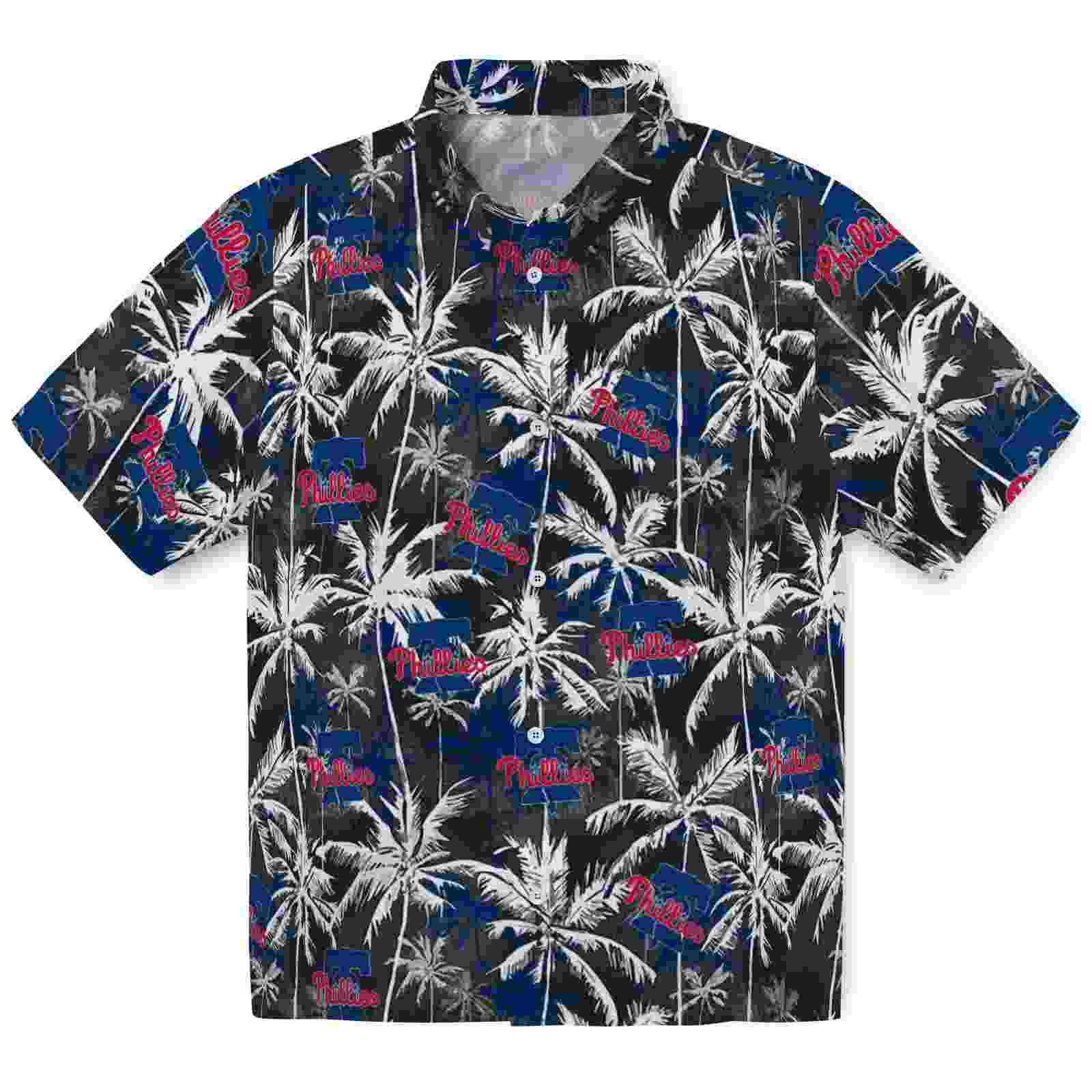 Philadelphia Phillies Palm Pattern Blue Black Hawaiian Shirt