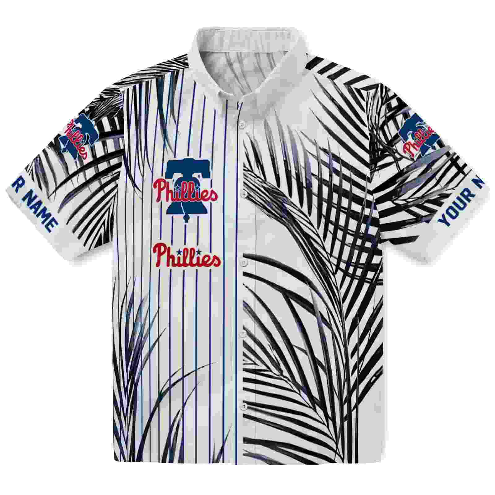 Philadelphia Phillies Palm Stripes Blue Black White Hawaiian Shirt