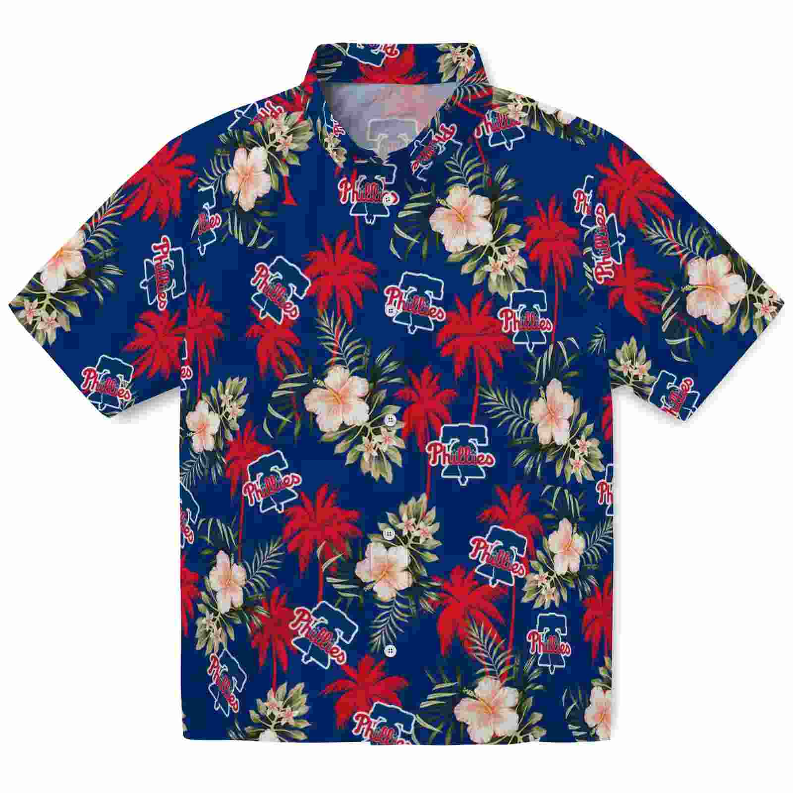 philadelphia phillies palm tree flower blue hawaiian shirt best selling