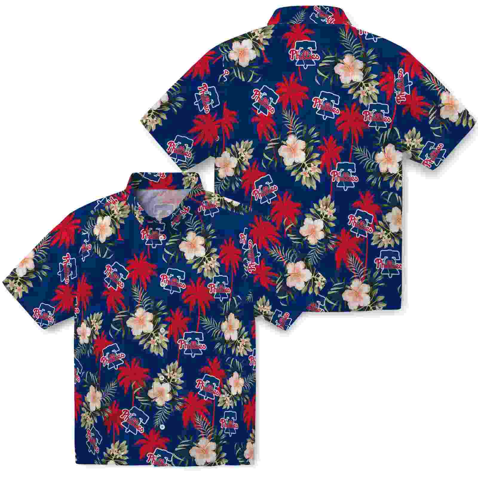 philadelphia phillies palm tree flower blue hawaiian shirt high quality