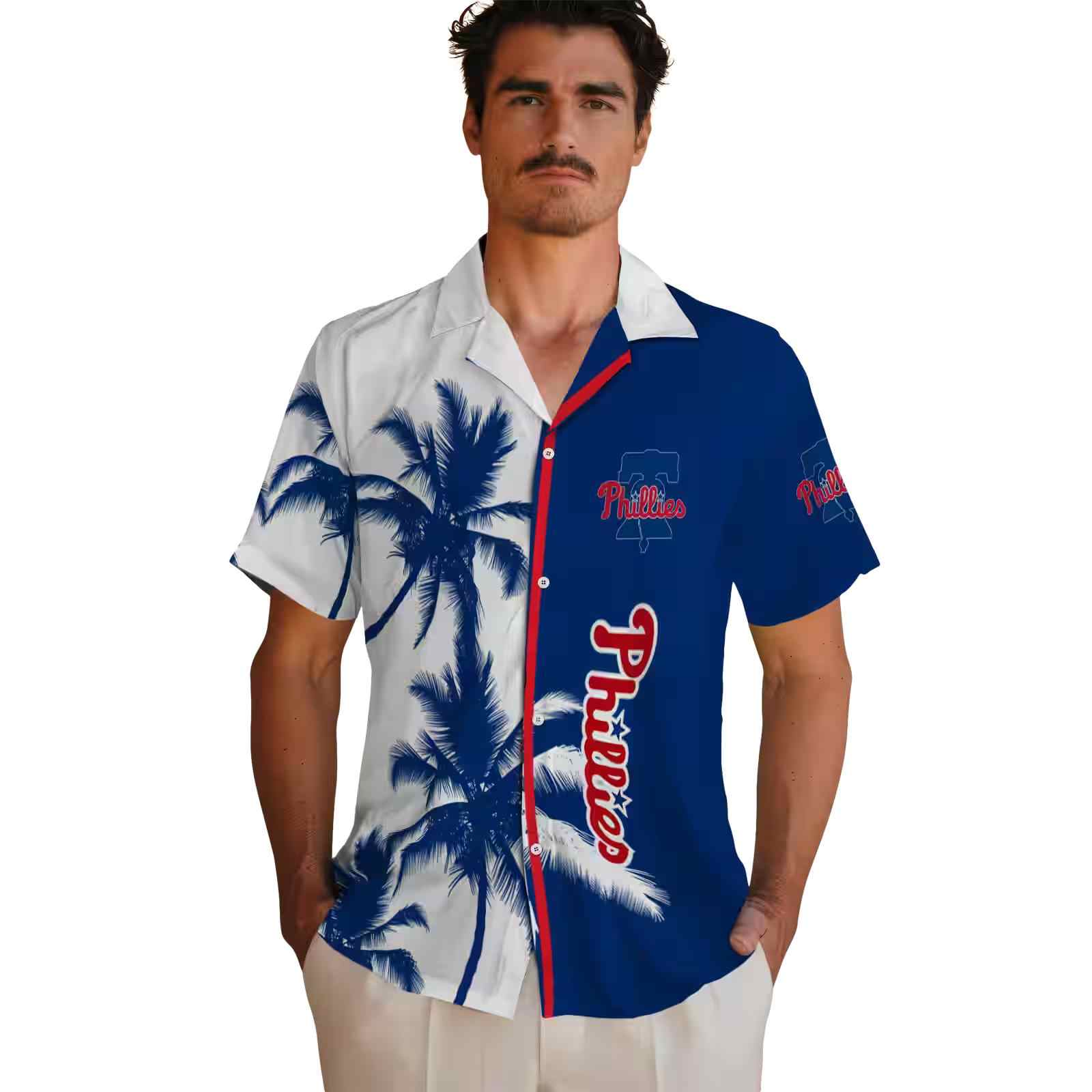 philadelphia phillies palm trees blue white hawaiian shirt fashion forward