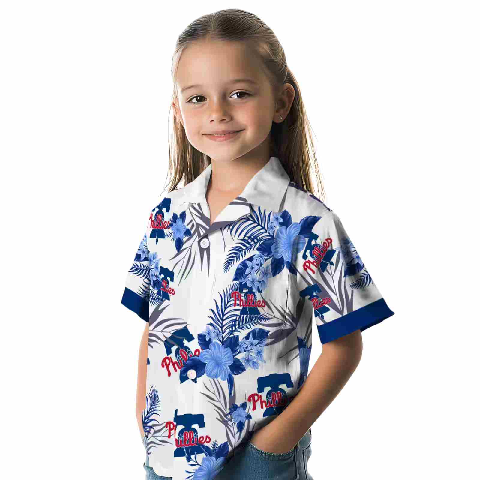 philadelphia phillies patriotic hibiscus design blue white hawaiian shirt premium grade