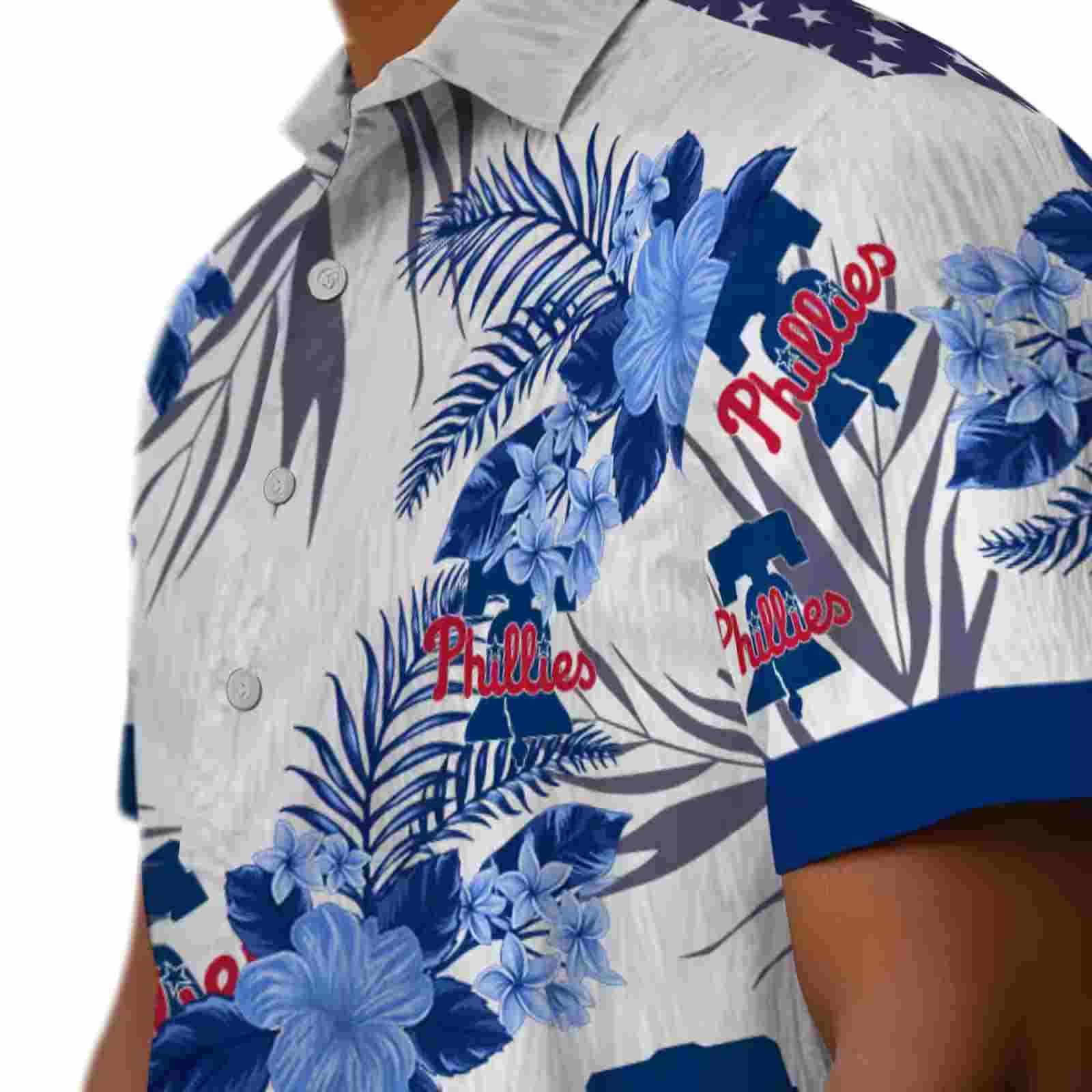 philadelphia phillies patriotic hibiscus design blue white hawaiian shirt trendy