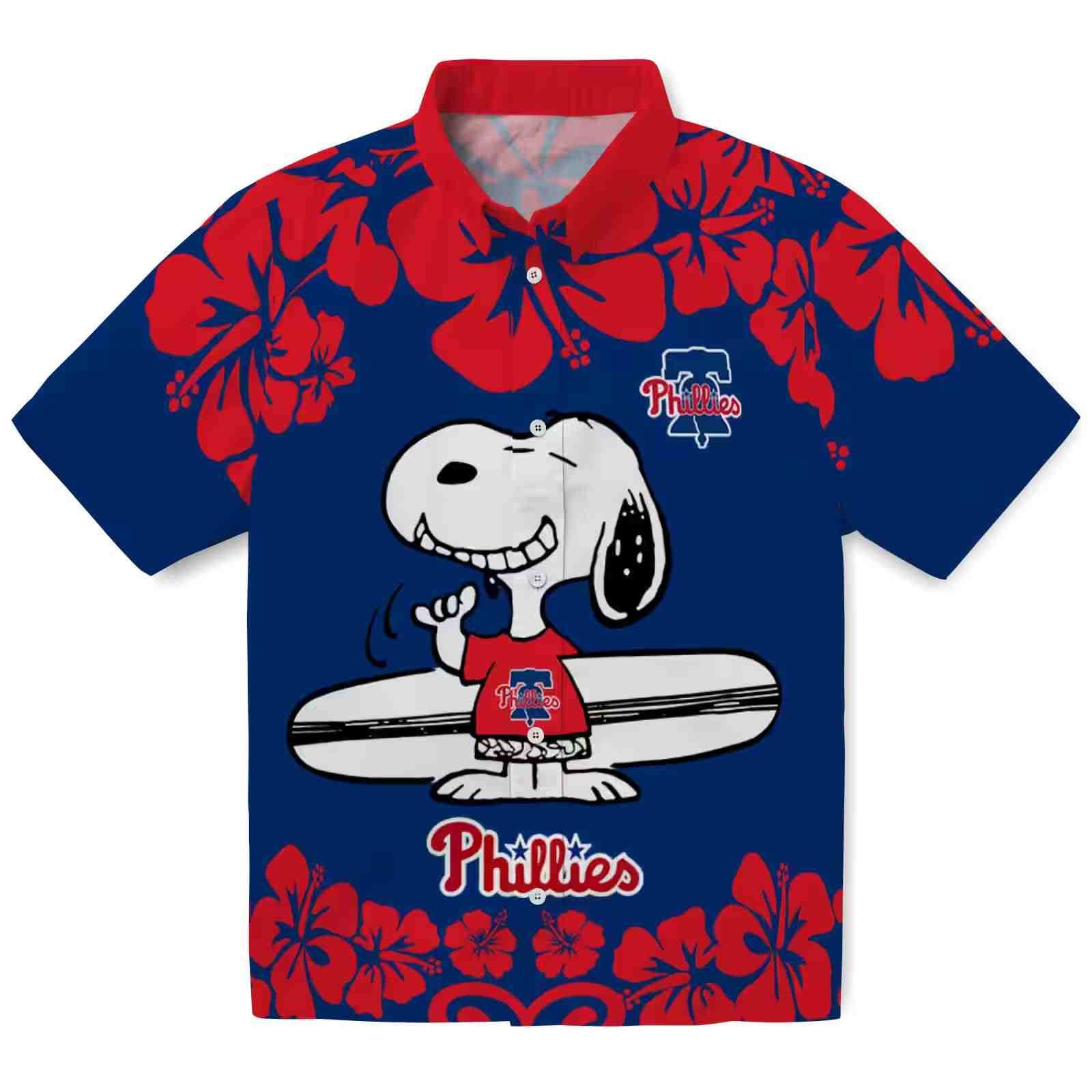 Philadelphia Phillies Snoopy Surf Blue White Hawaiian Shirt