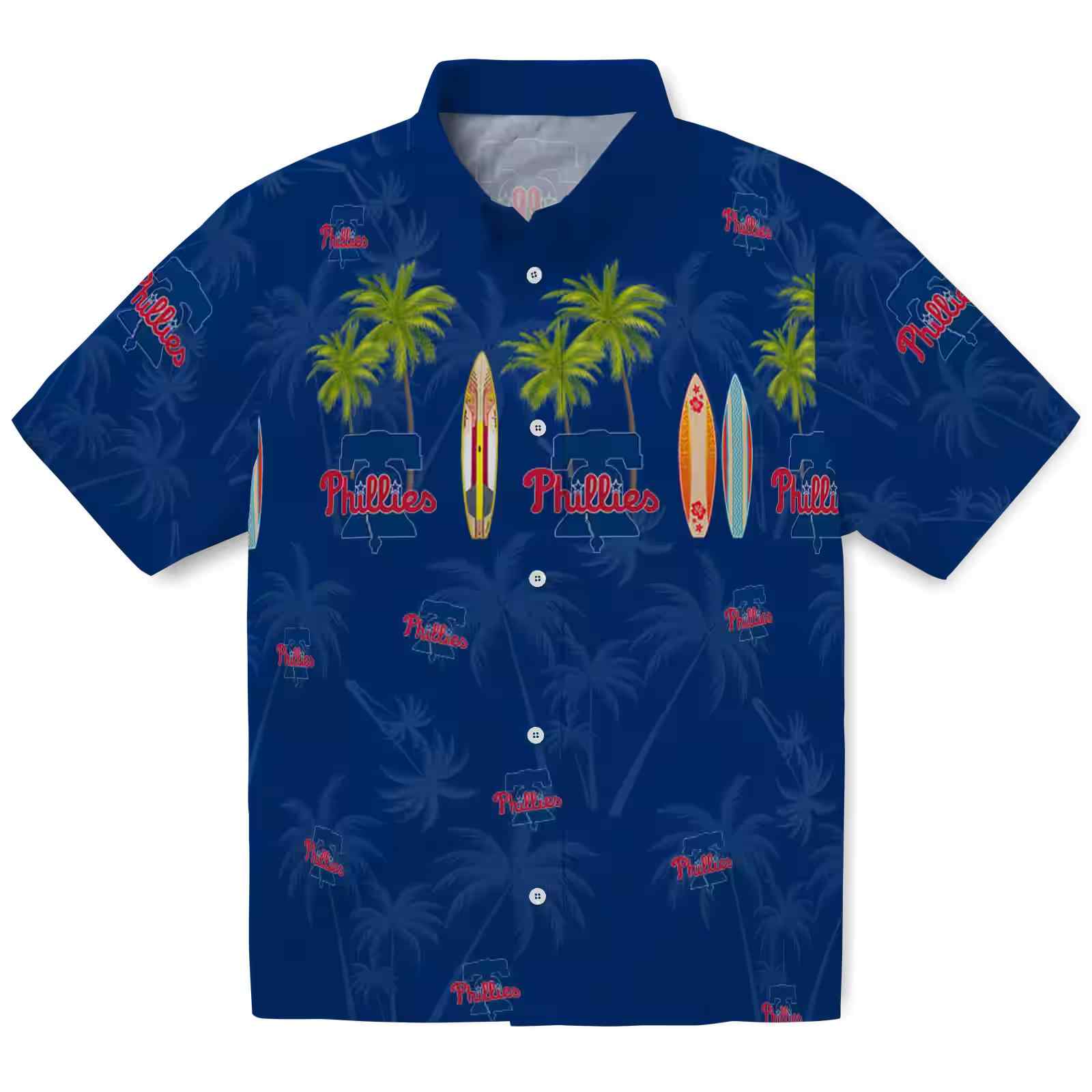 Philadelphia Phillies Surfboard Palm Blue Hawaiian Shirt