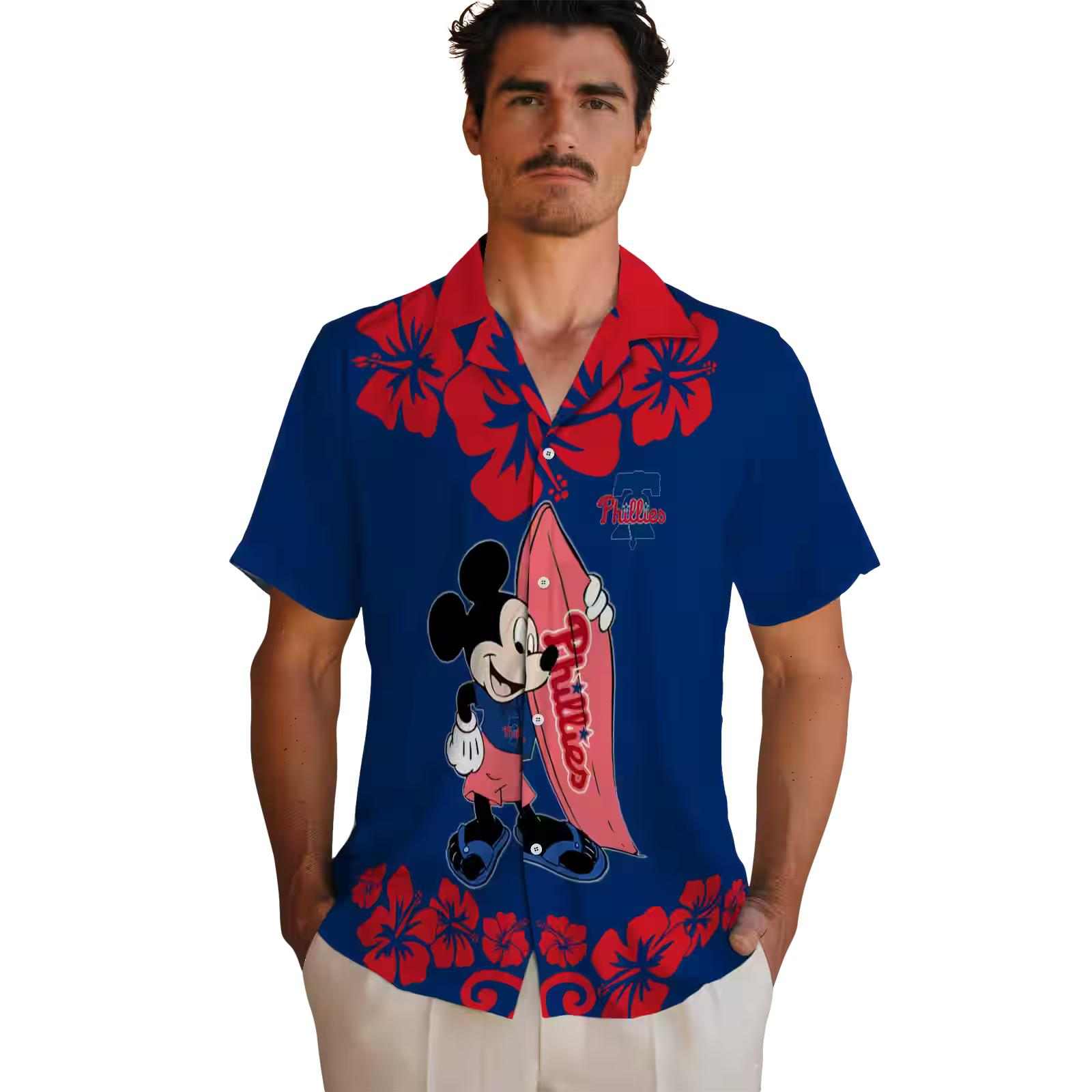 philadelphia phillies surfing mickey blue hawaiian shirt fashion forward