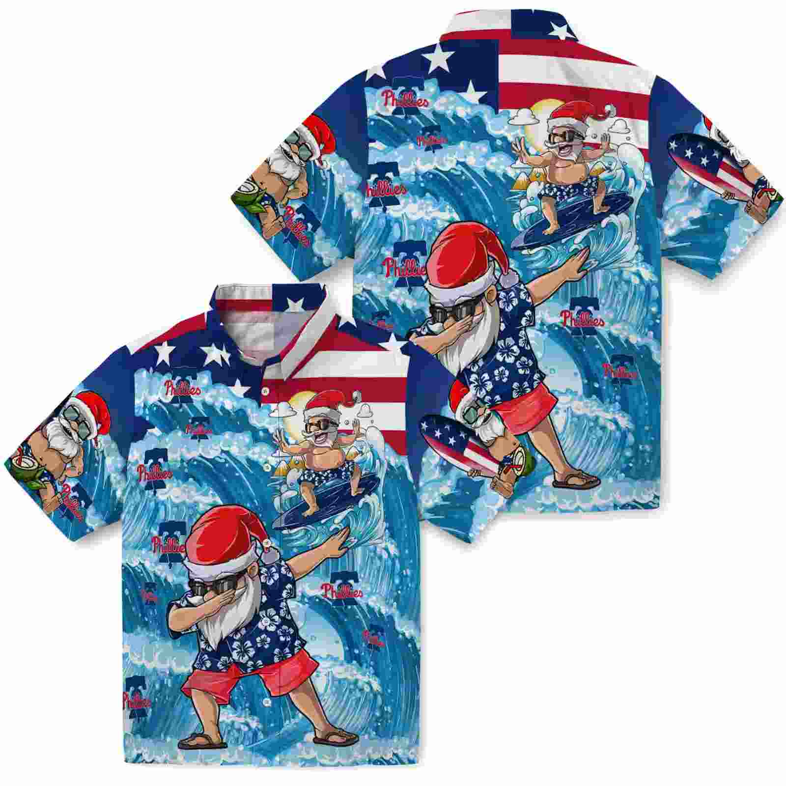 philadelphia phillies surfing santa blue hawaiian shirt high quality