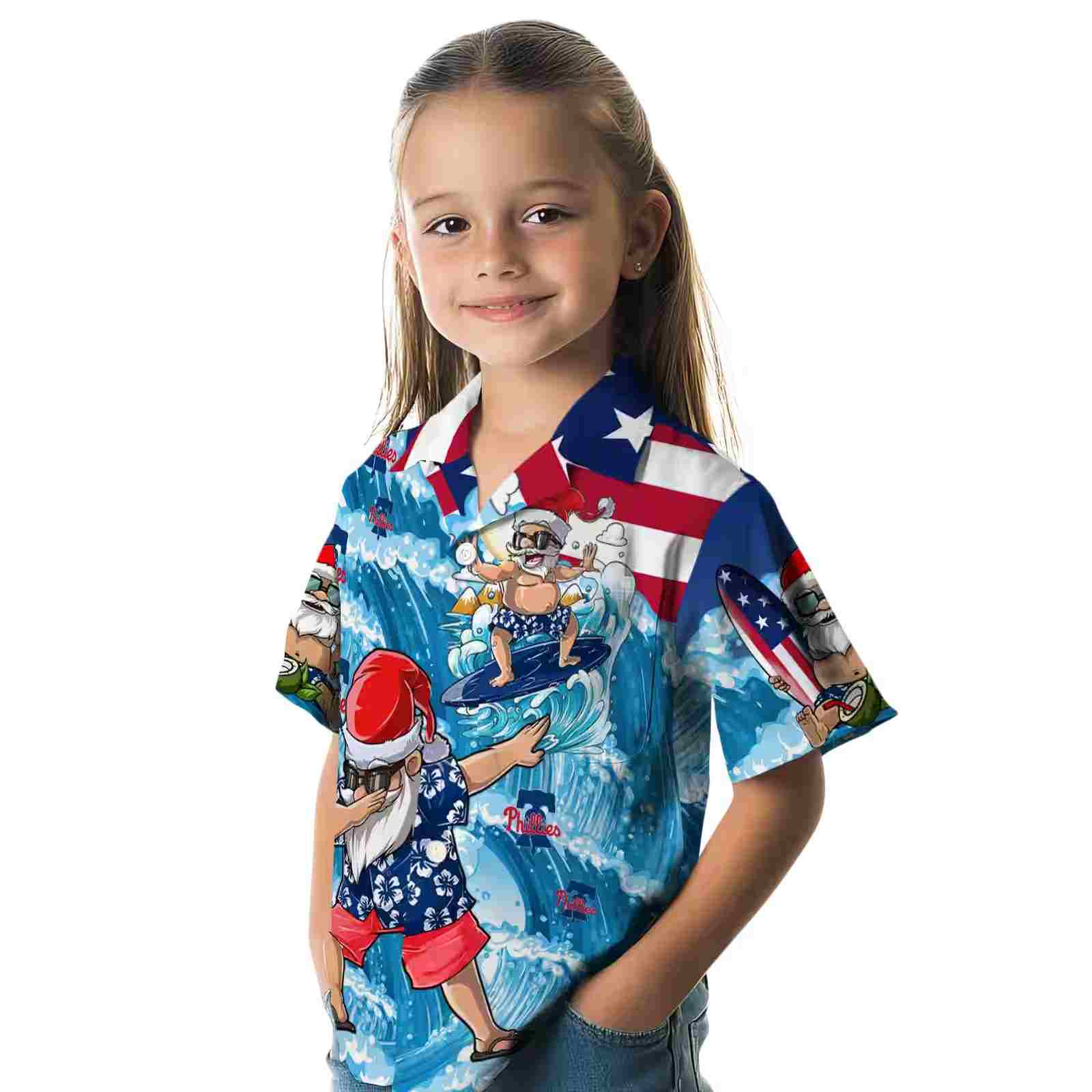 philadelphia phillies surfing santa blue hawaiian shirt premium grade