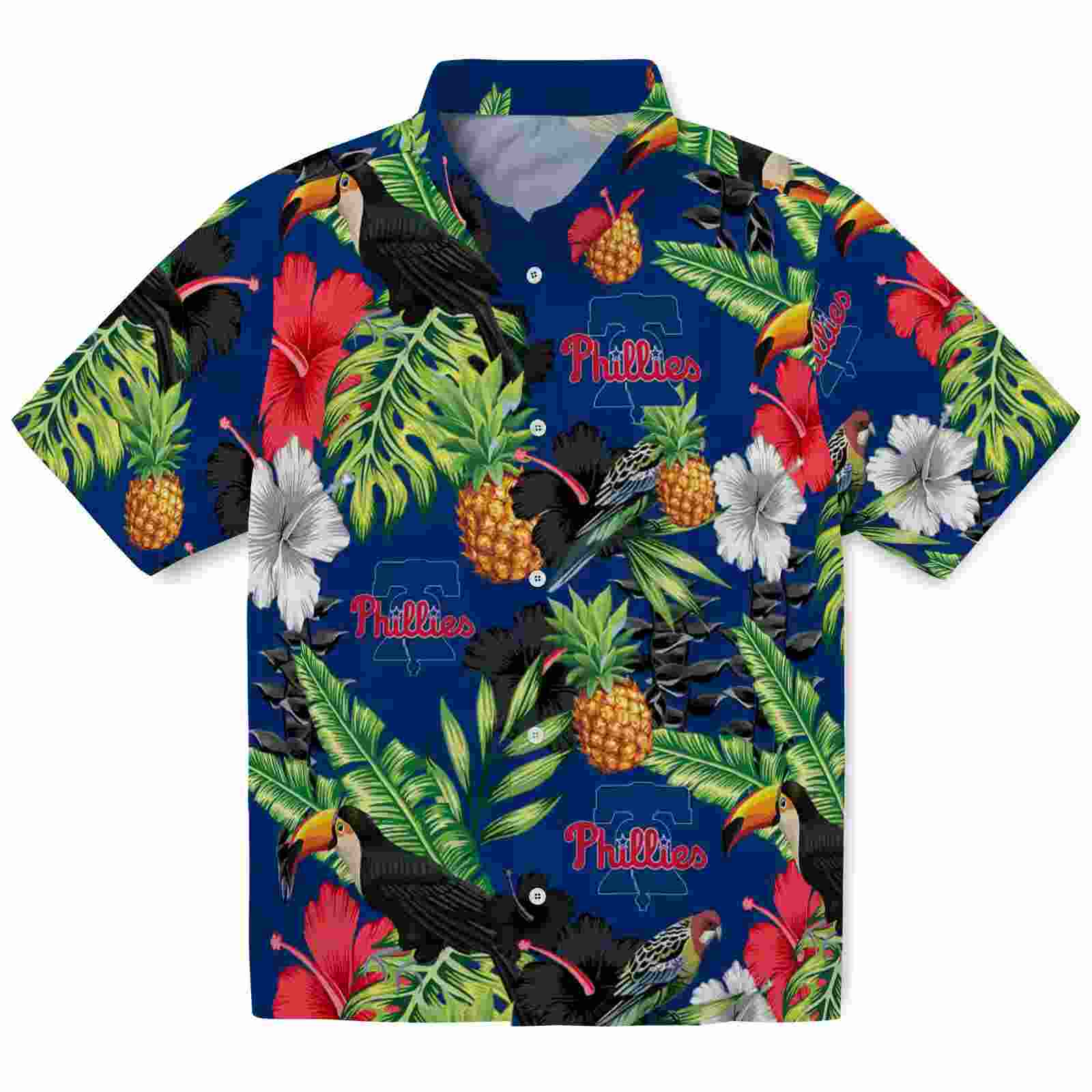 Philadelphia Phillies Toucan Hibiscus Pineapple Blue Green Hawaiian Shirt