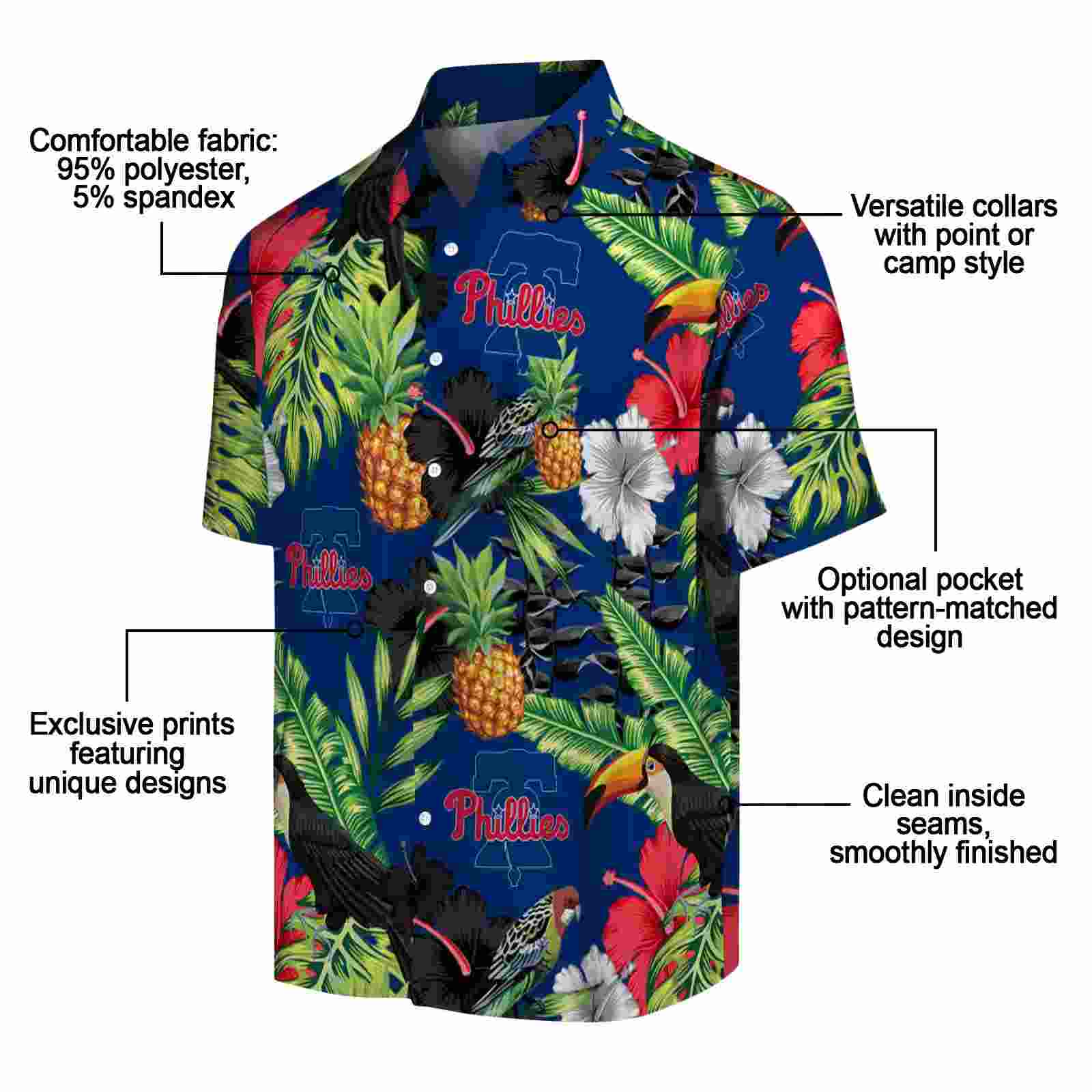 philadelphia phillies toucan hibiscus pineapple blue green hawaiian shirt new arrival