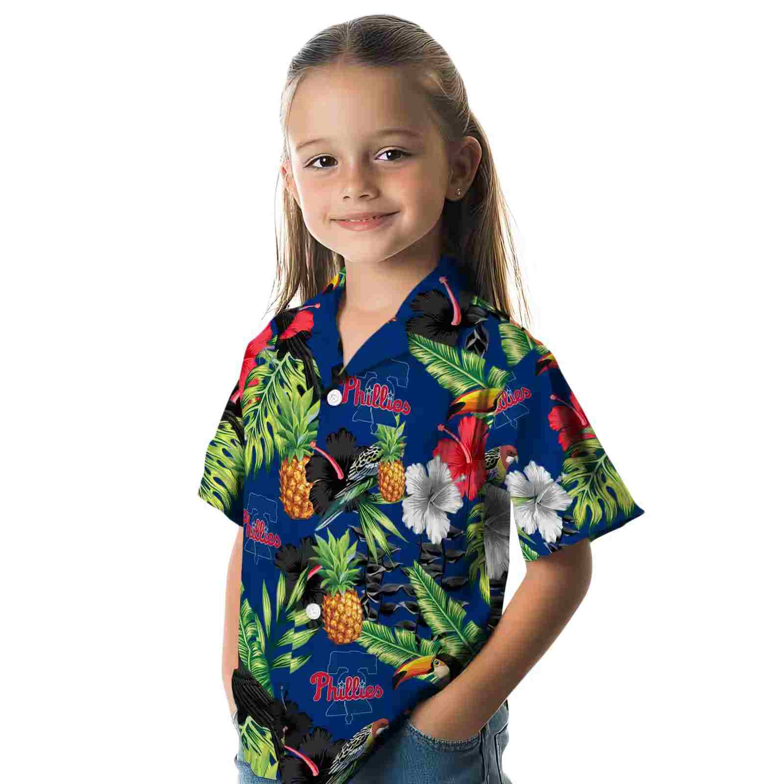 philadelphia phillies toucan hibiscus pineapple blue green hawaiian shirt premium grade