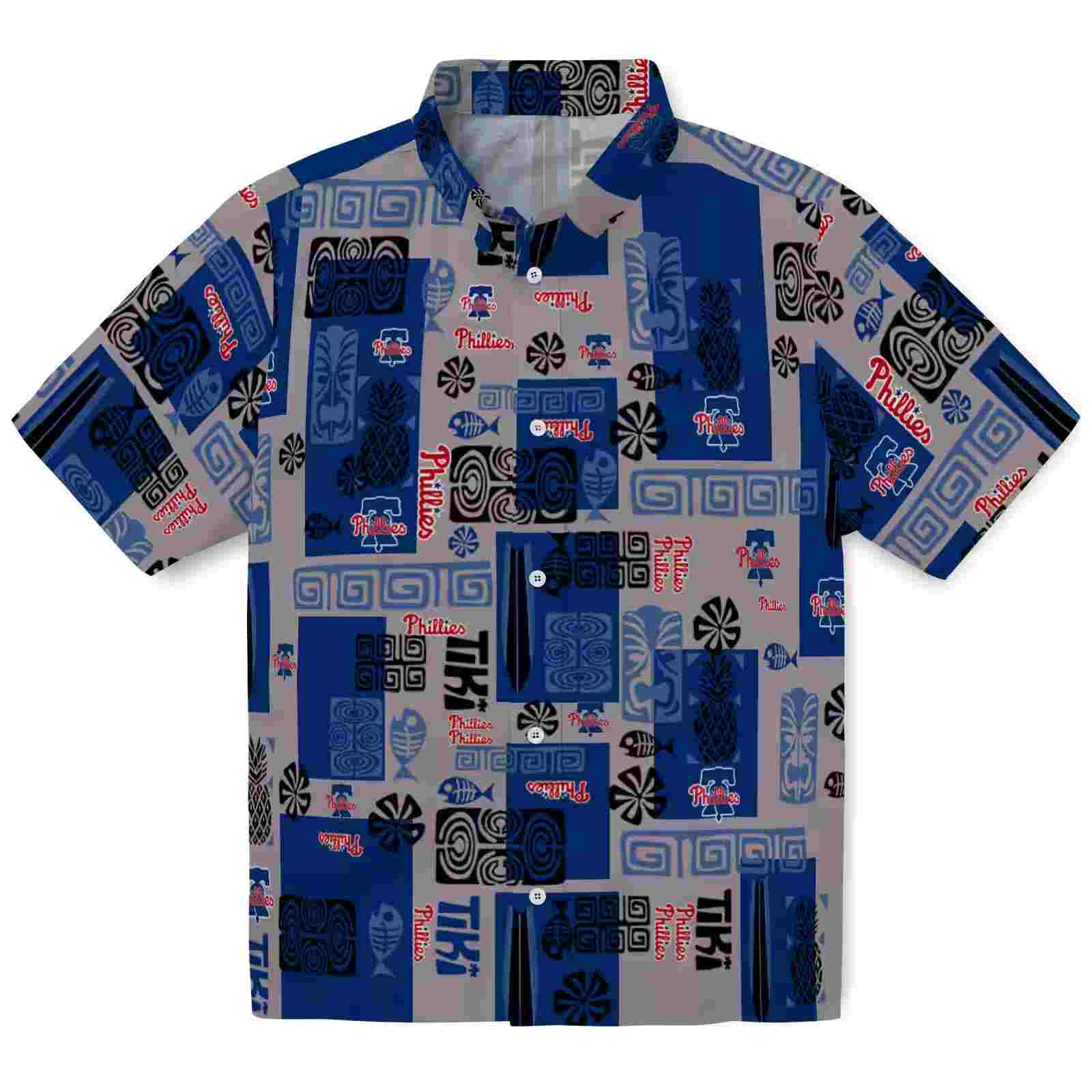 Philadelphia Phillies Tribal Symbols Blue Hawaiian Shirt