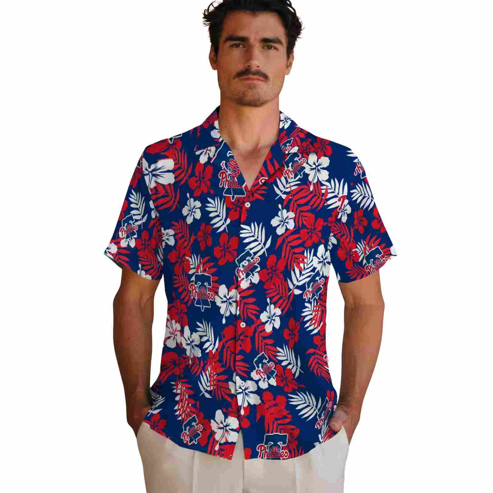 philadelphia phillies tropical floral blue hawaiian shirt fashion forward