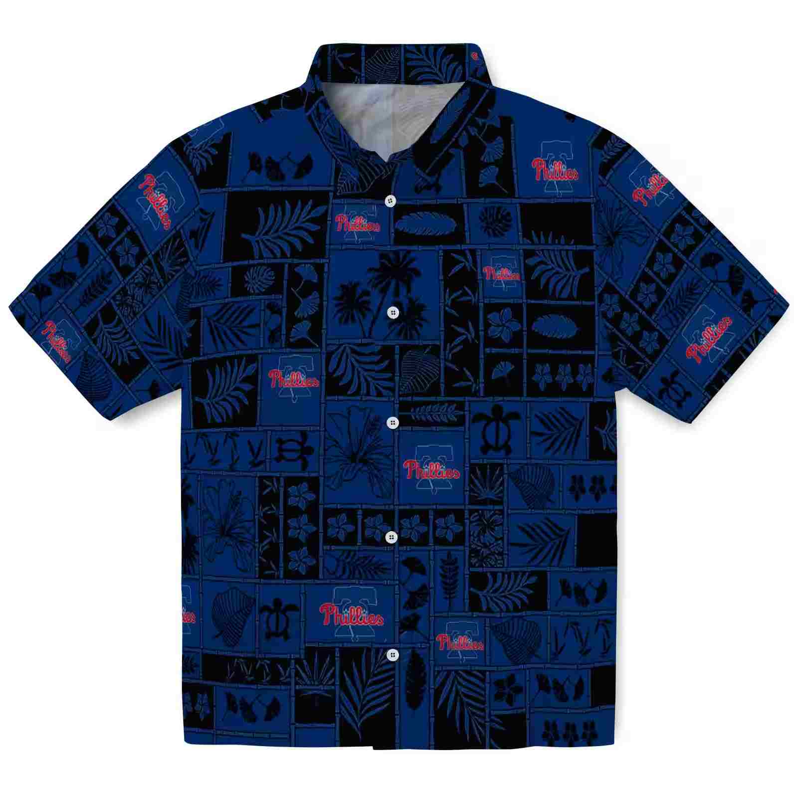 Philadelphia Phillies Tropical Patchwork Blue Black Hawaiian Shirt