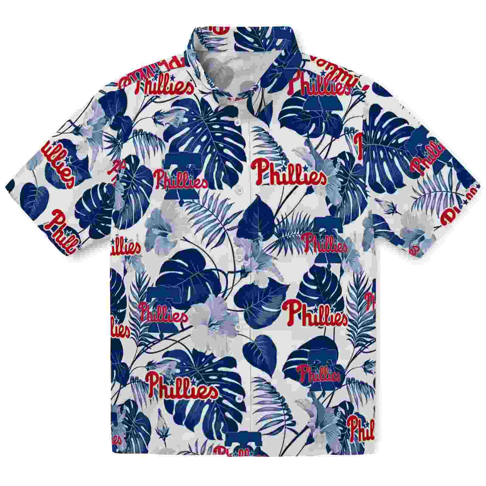 Philadelphia Phillies Tropical Plants Blue White Hawaiian Shirt