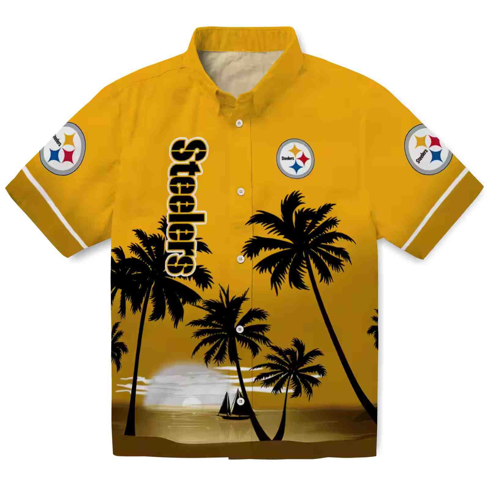 Pittsburgh Steelers Beach Sunset Gold Black Hawaiian Shirt