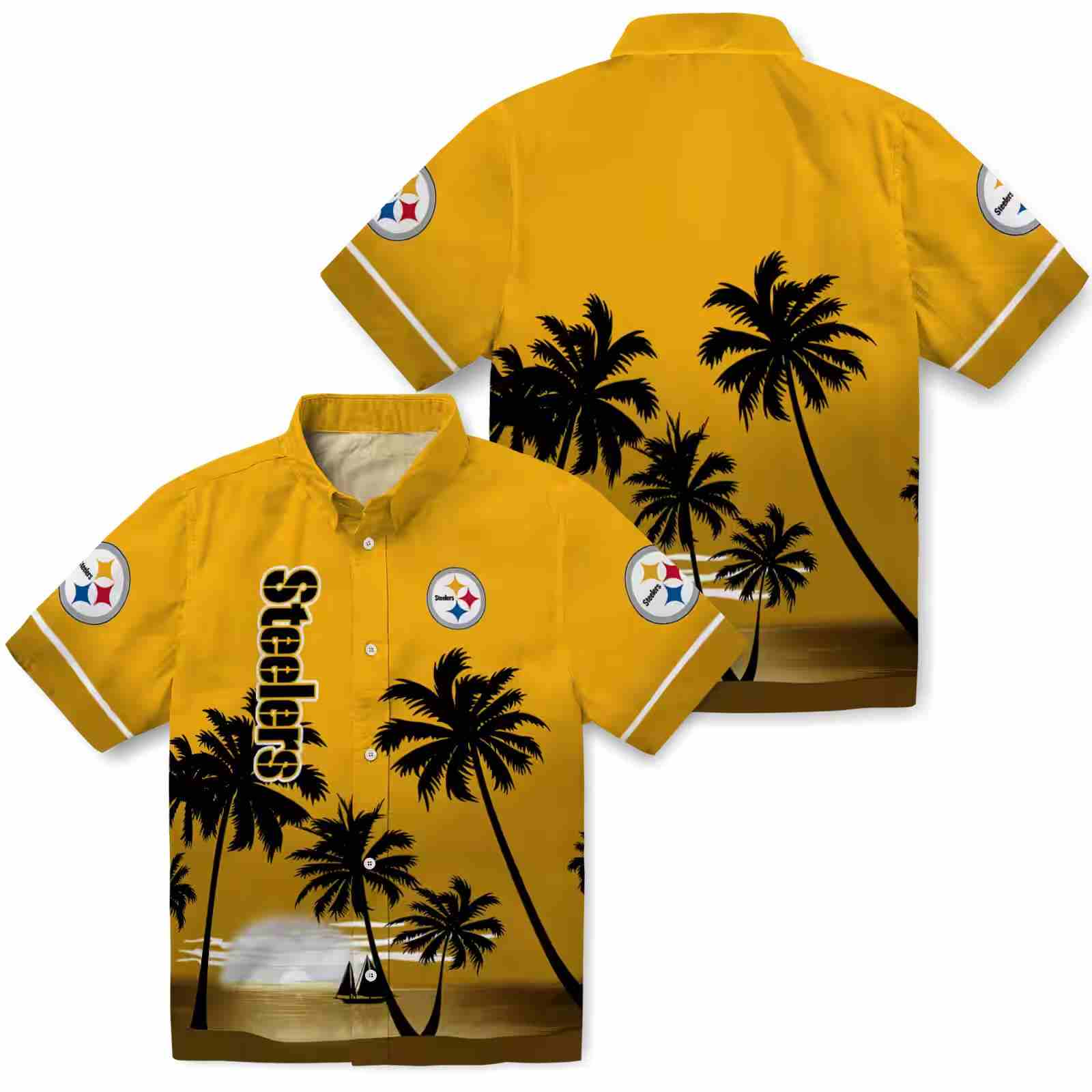 pittsburgh steelers beach sunset gold black hawaiian shirt high quality