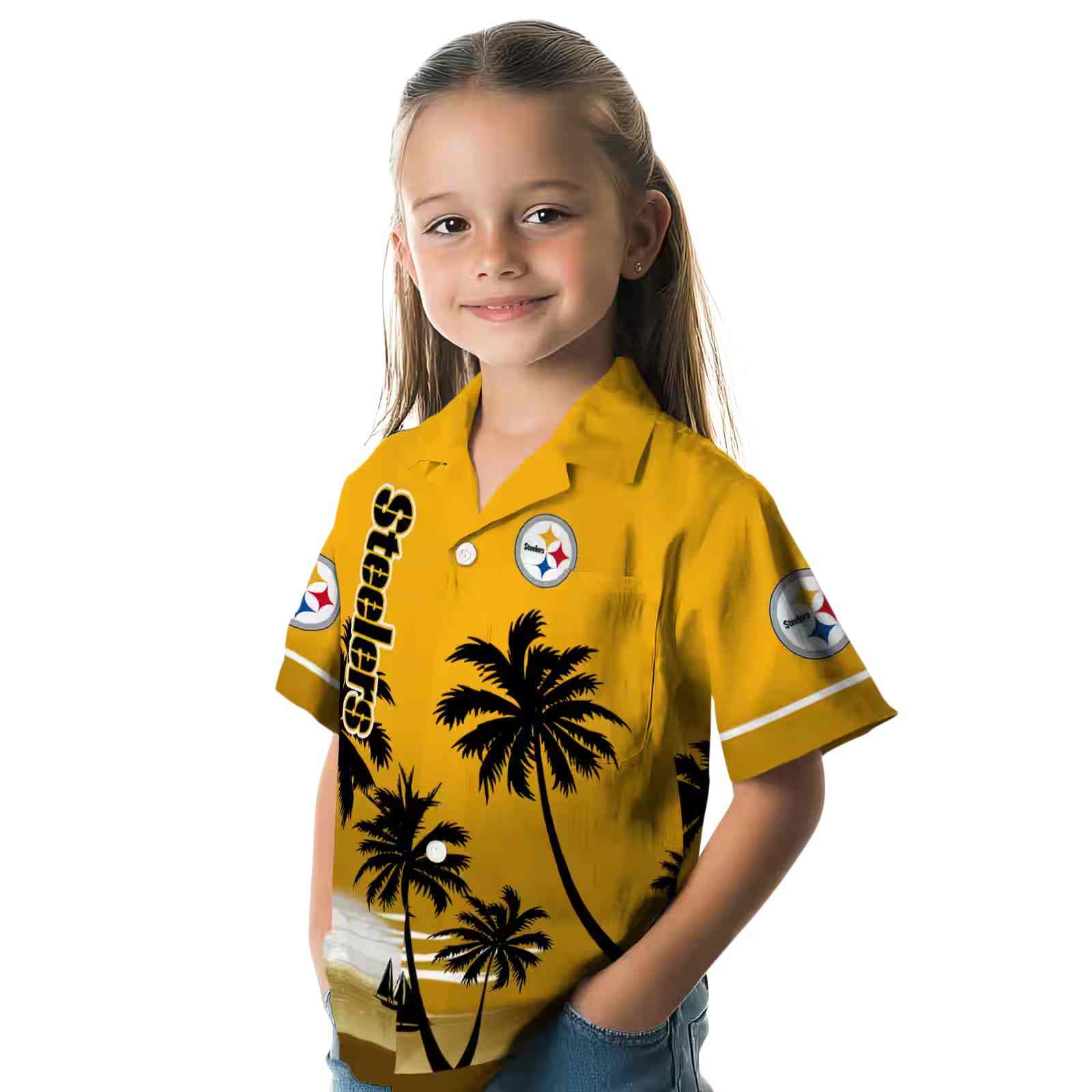 pittsburgh steelers beach sunset gold black hawaiian shirt premium grade