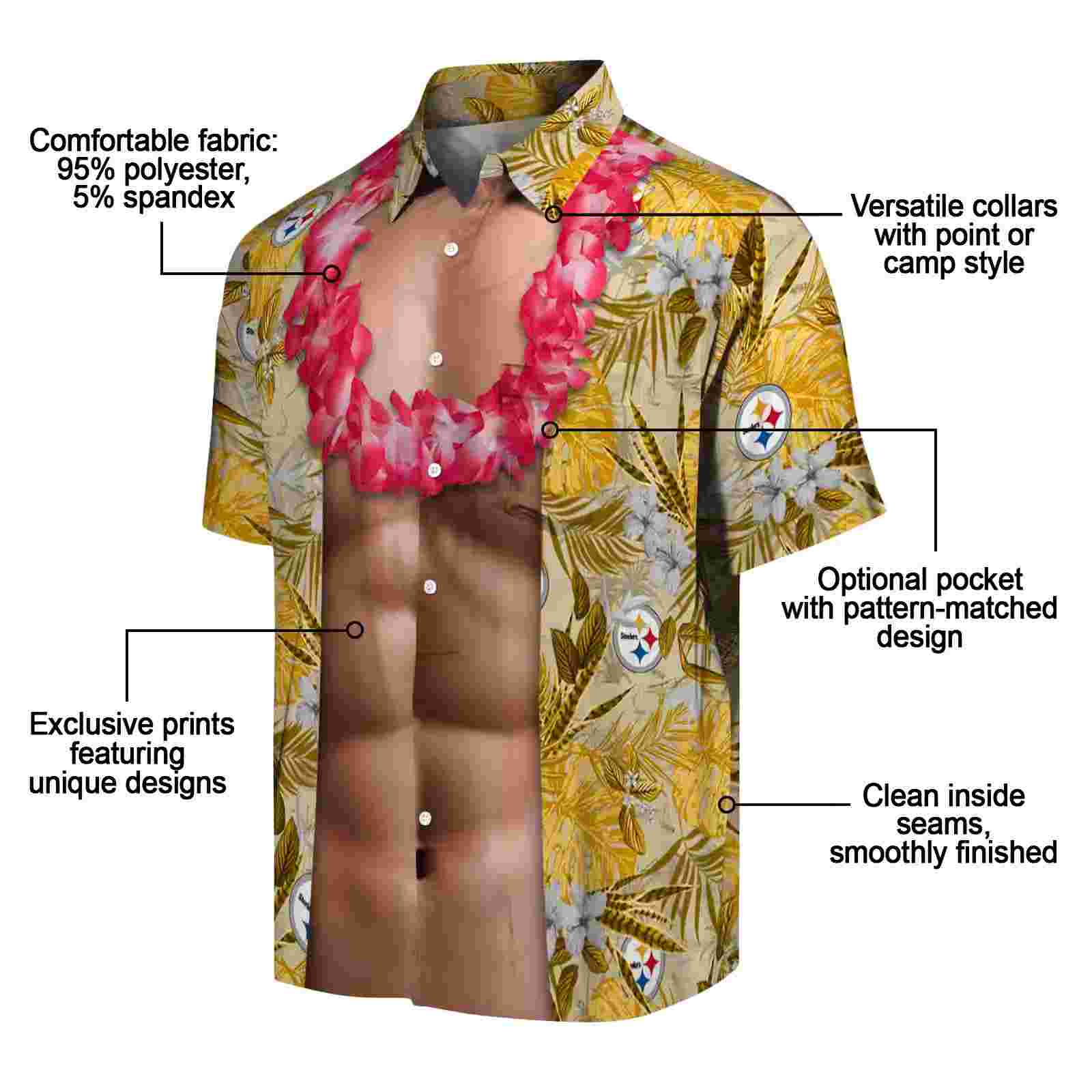 pittsburgh steelers chest illusion gold hawaiian shirt new arrival