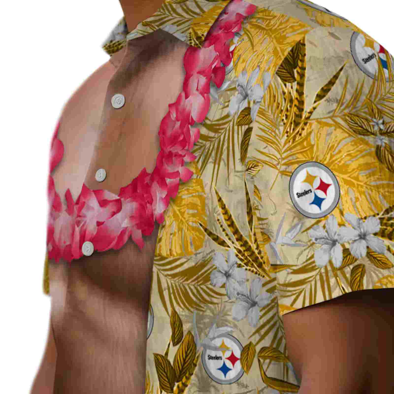 pittsburgh steelers chest illusion gold hawaiian shirt trendy