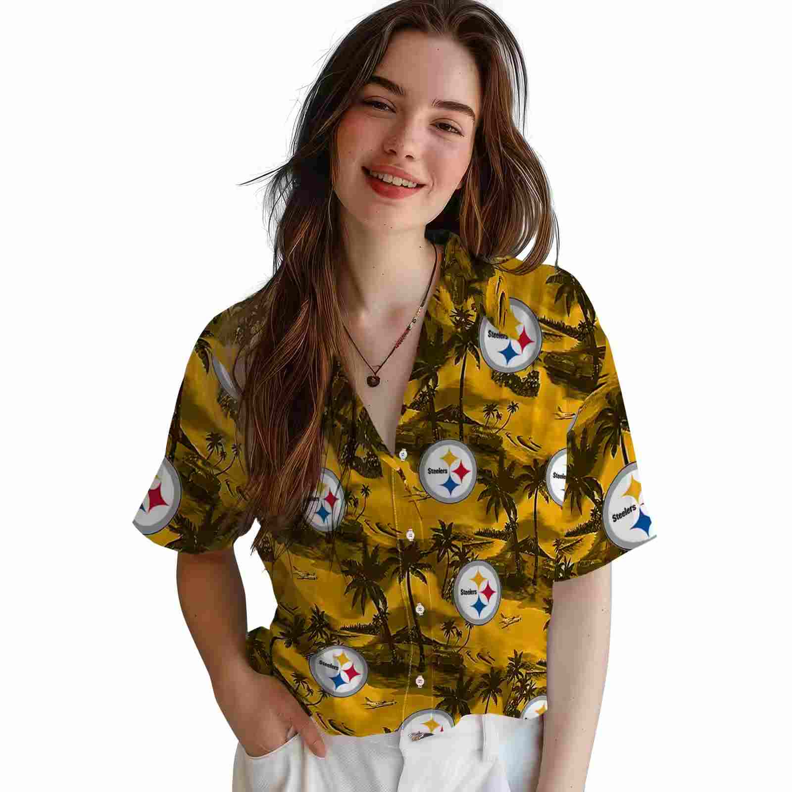 pittsburgh steelers coastal palms gold hawaiian shirt latest model