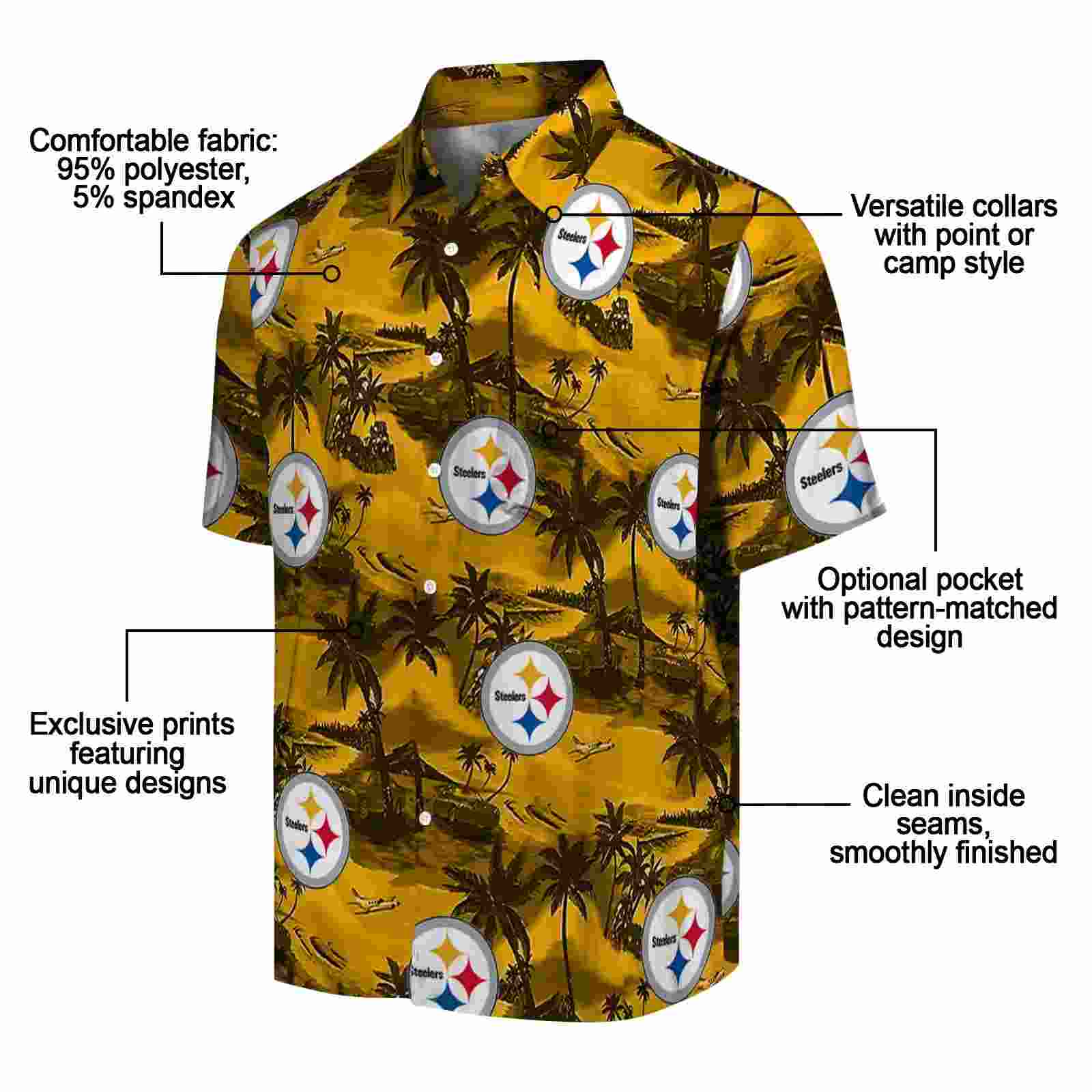 pittsburgh steelers coastal palms gold hawaiian shirt new arrival