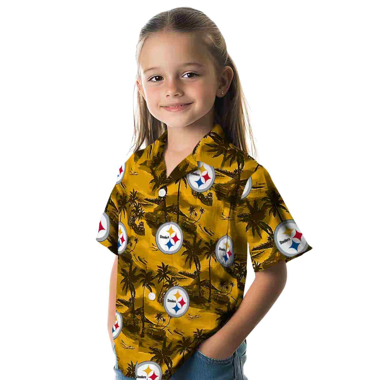 pittsburgh steelers coastal palms gold hawaiian shirt premium grade