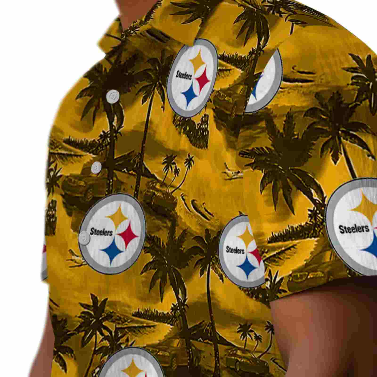 pittsburgh steelers coastal palms gold hawaiian shirt trendy