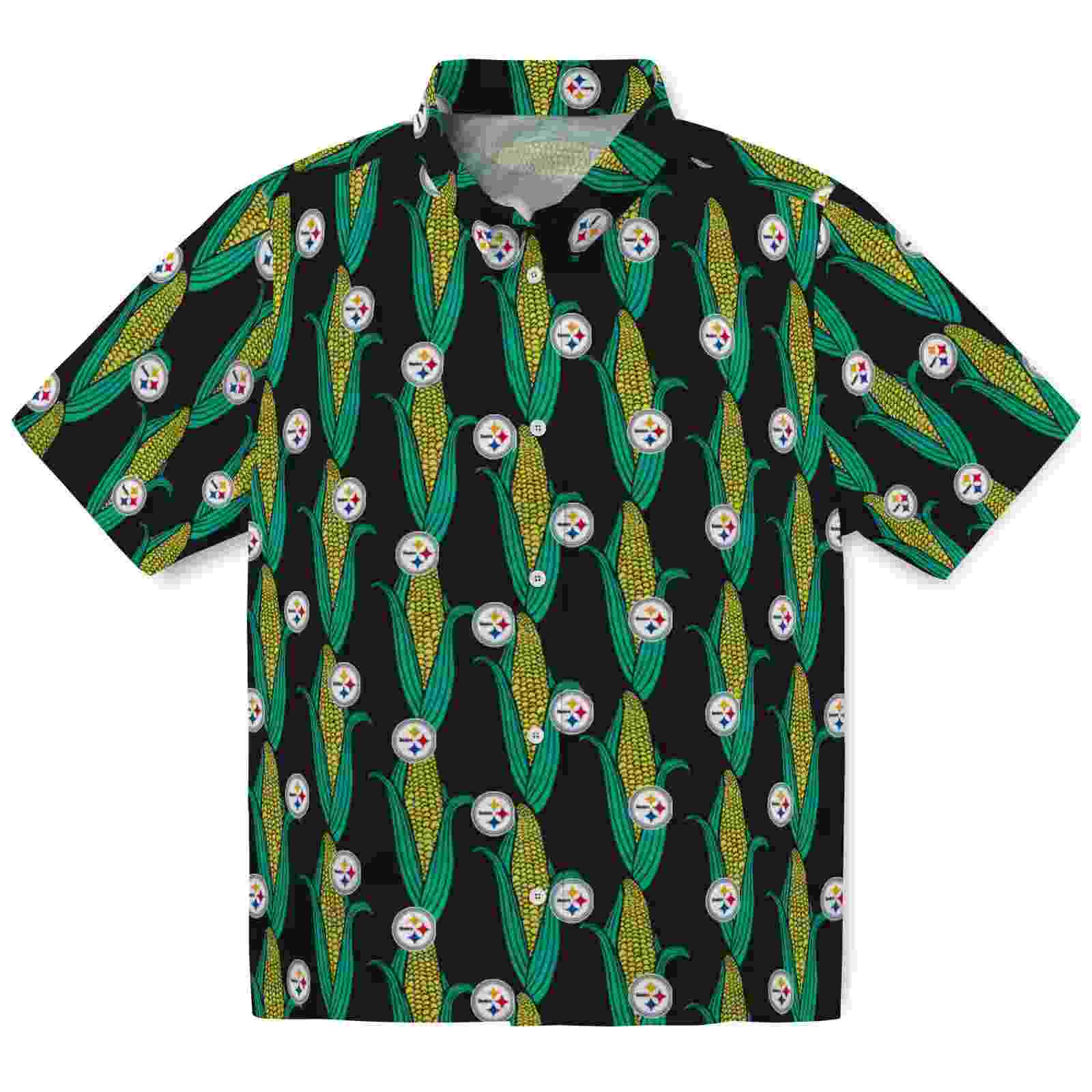 Pittsburgh Steelers Corn Motifs Black Green Hawaiian Shirt