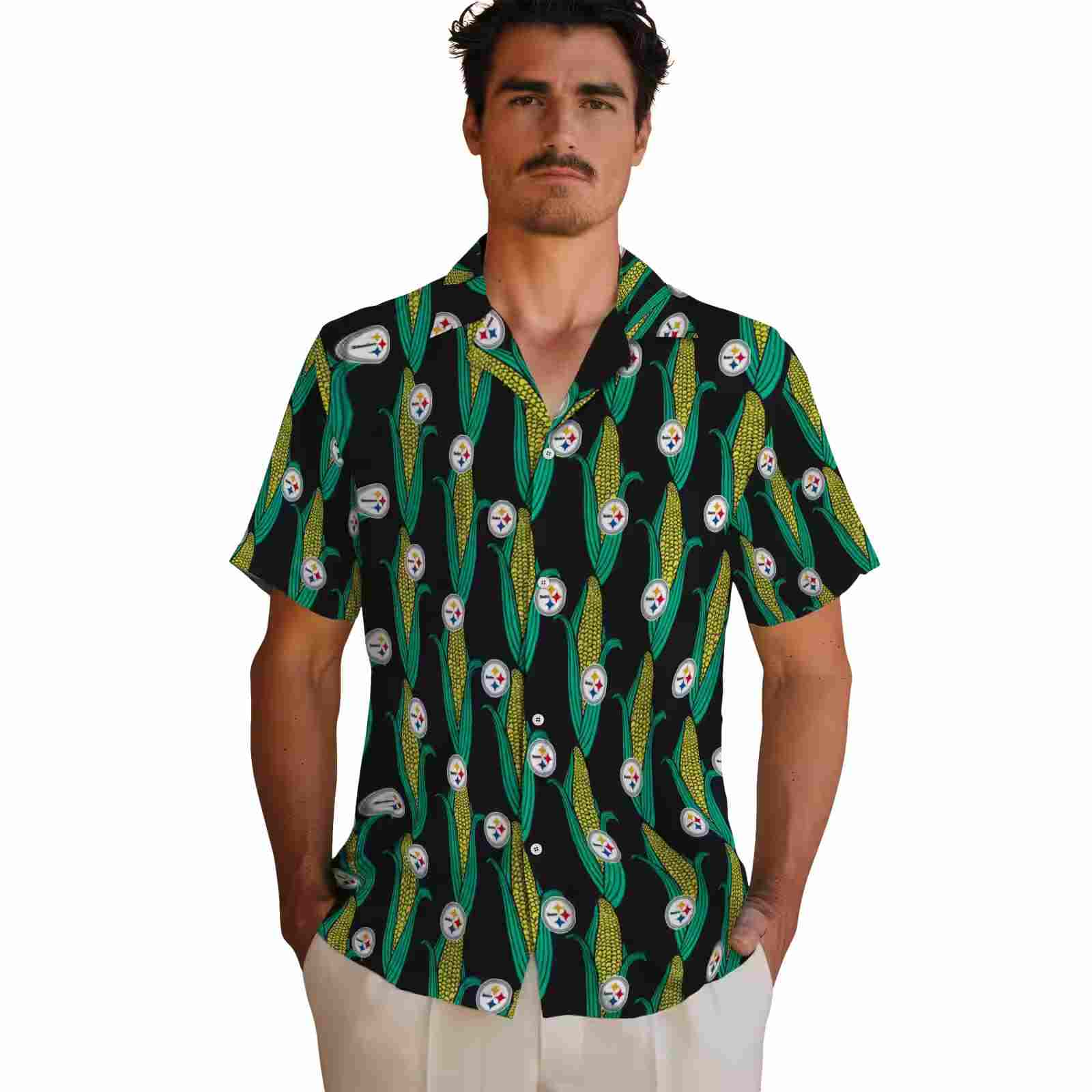 pittsburgh steelers corn motifs black green hawaiian shirt fashion forward