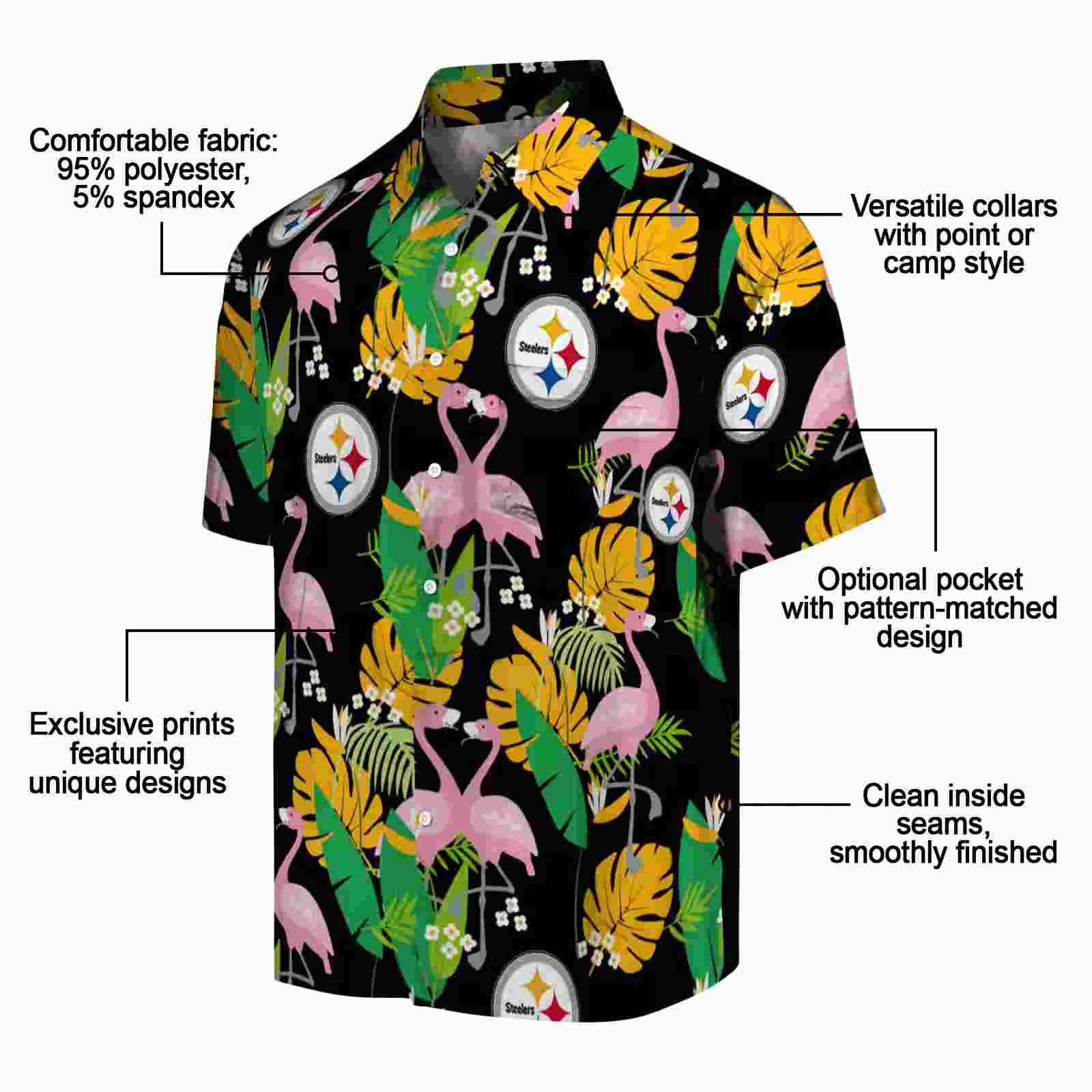 pittsburgh steelers flamingo foliage gold green hawaiian shirt new arrival