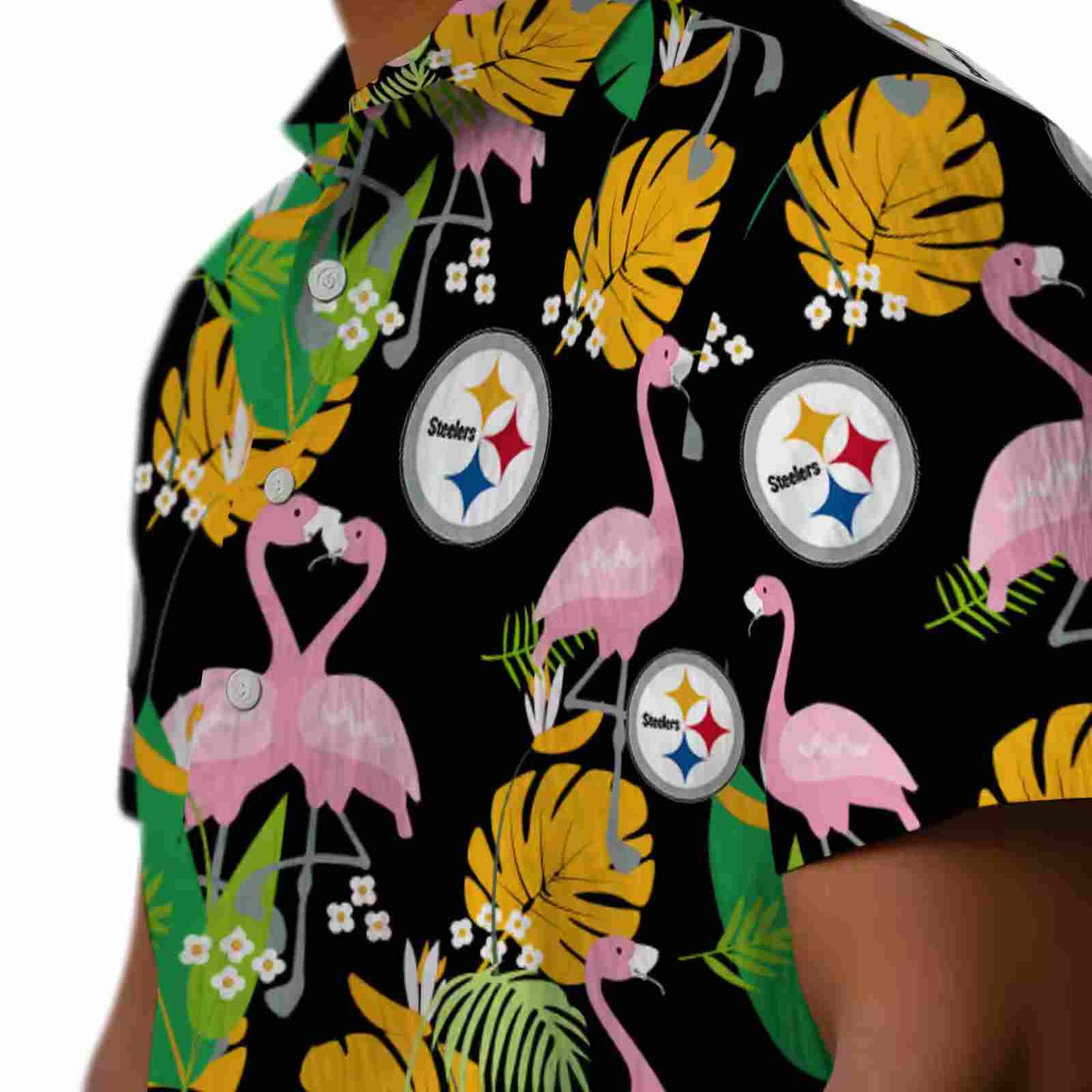 pittsburgh steelers flamingo foliage gold green hawaiian shirt trendy