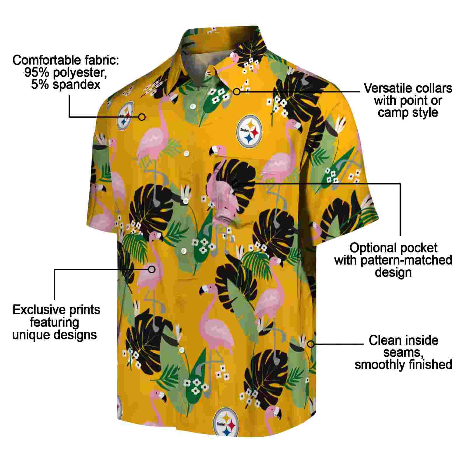 pittsburgh steelers flamingo leaf motif gold hawaiian shirt new arrival