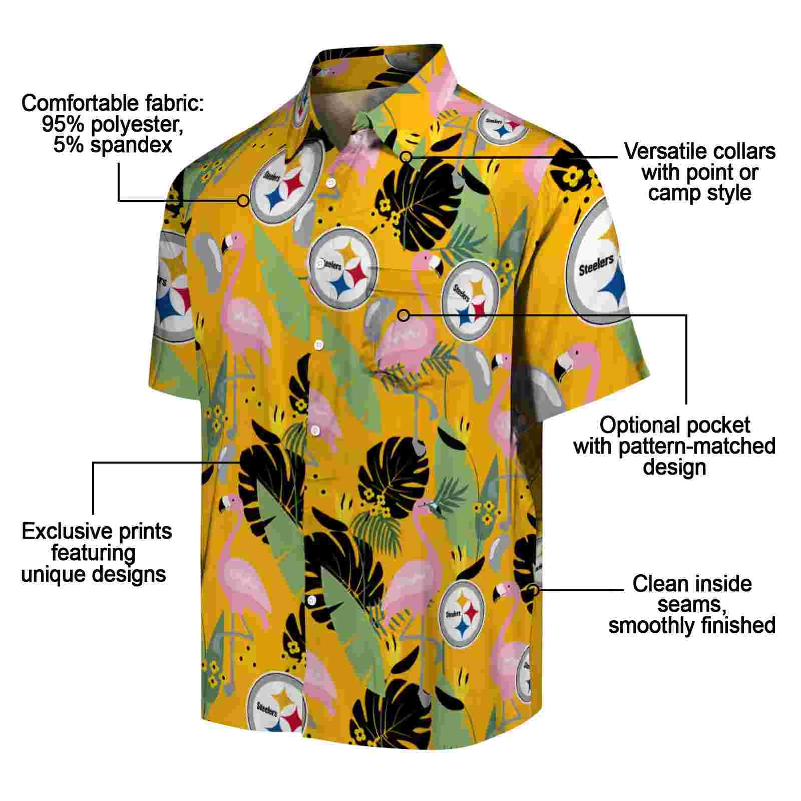 pittsburgh steelers flamingo leaves gold hawaiian shirt new arrival