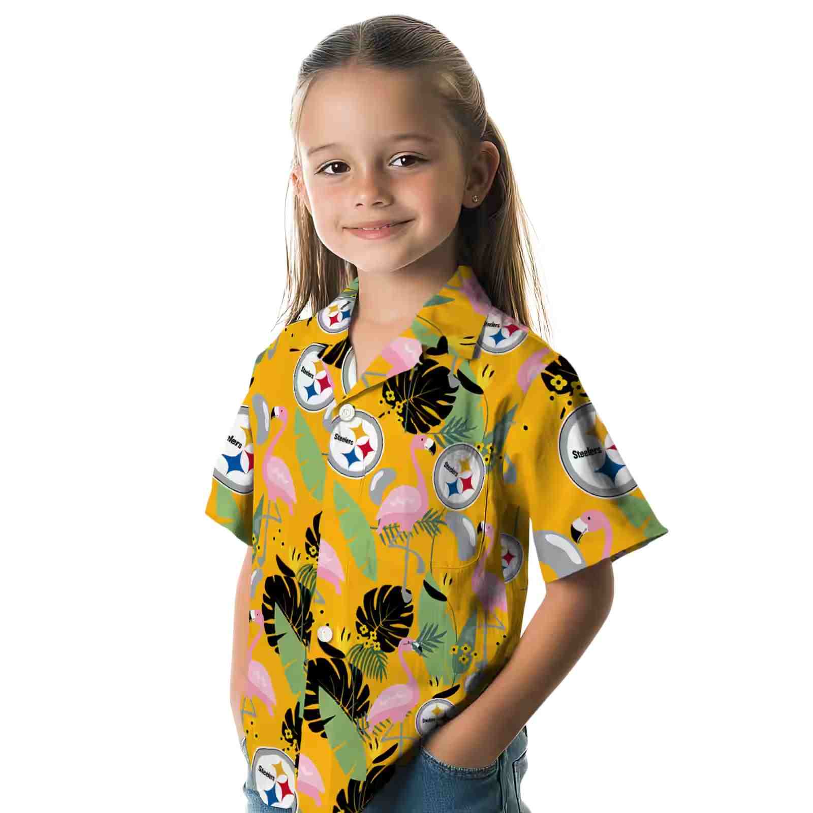 pittsburgh steelers flamingo leaves gold hawaiian shirt premium grade