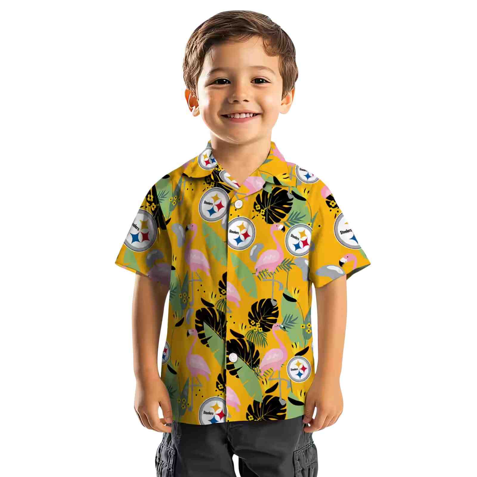 pittsburgh steelers flamingo leaves gold hawaiian shirt top rated